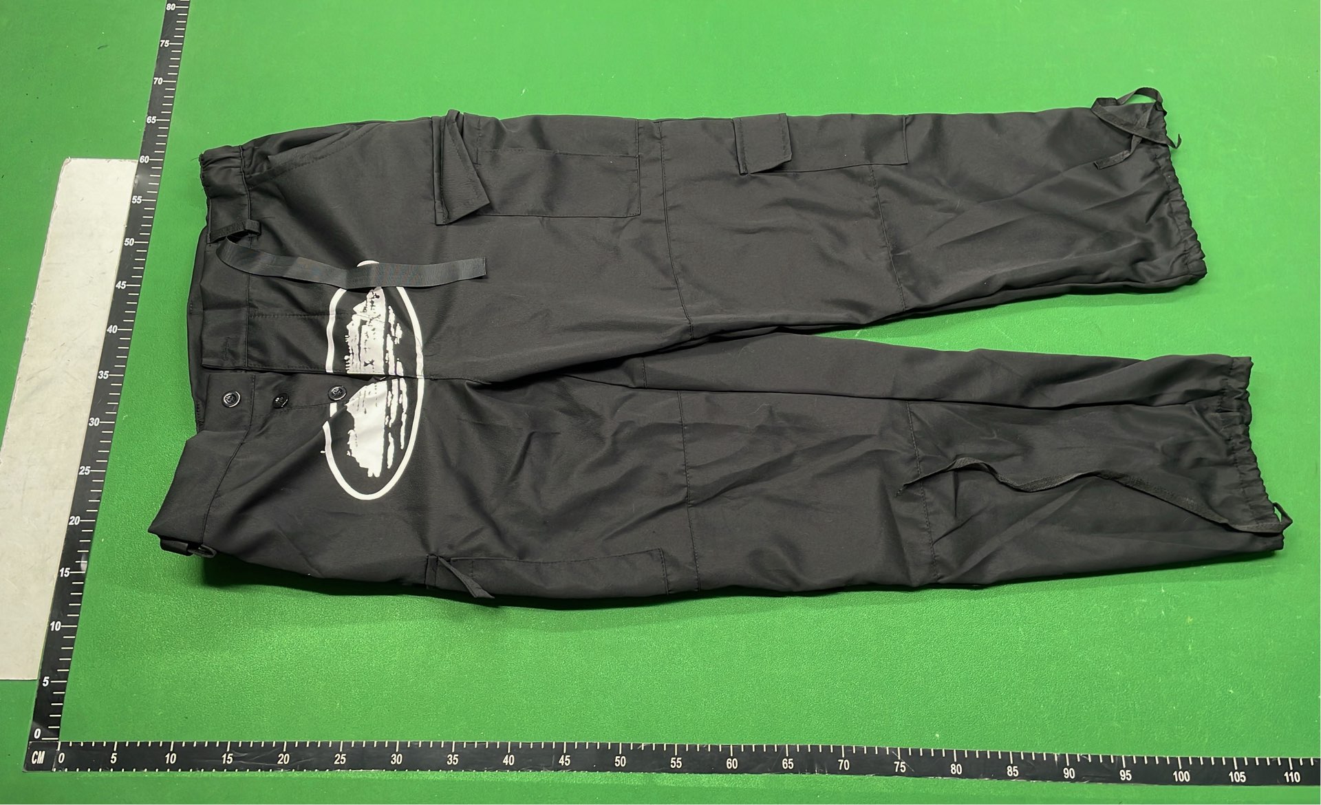 Black Cargo Pants with White Graphic Design