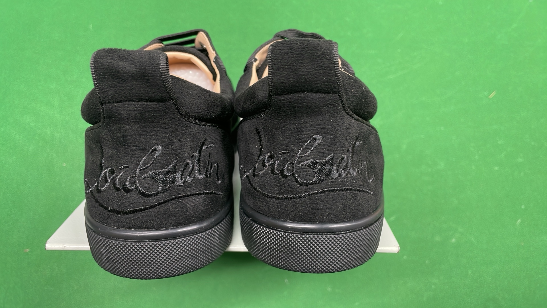 Black Spike Low Top Sneakers with Red Sole