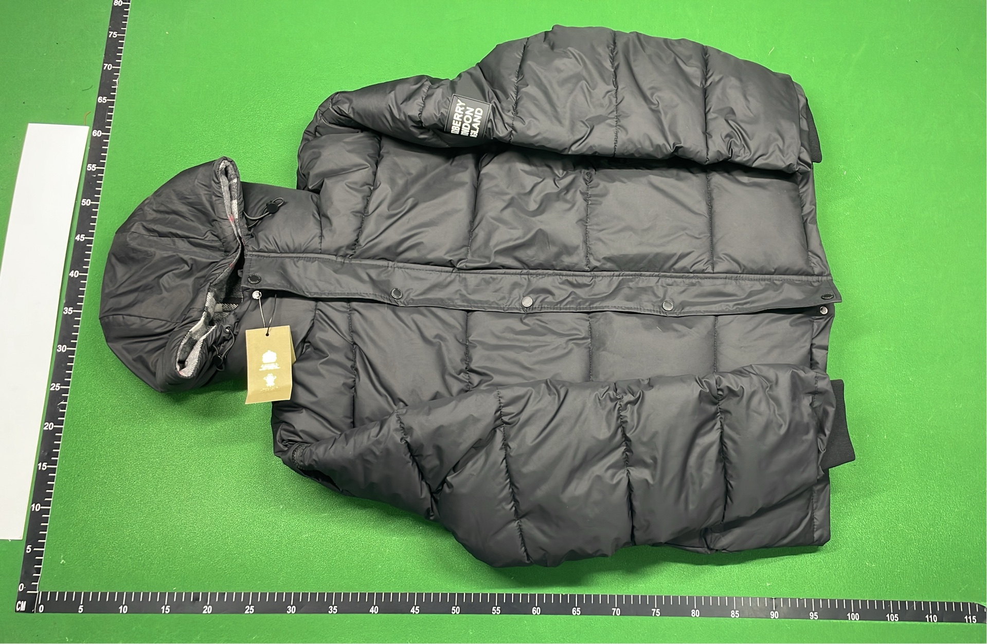 Men's Black Down Puffer Jacket with Hood and Logo Patch