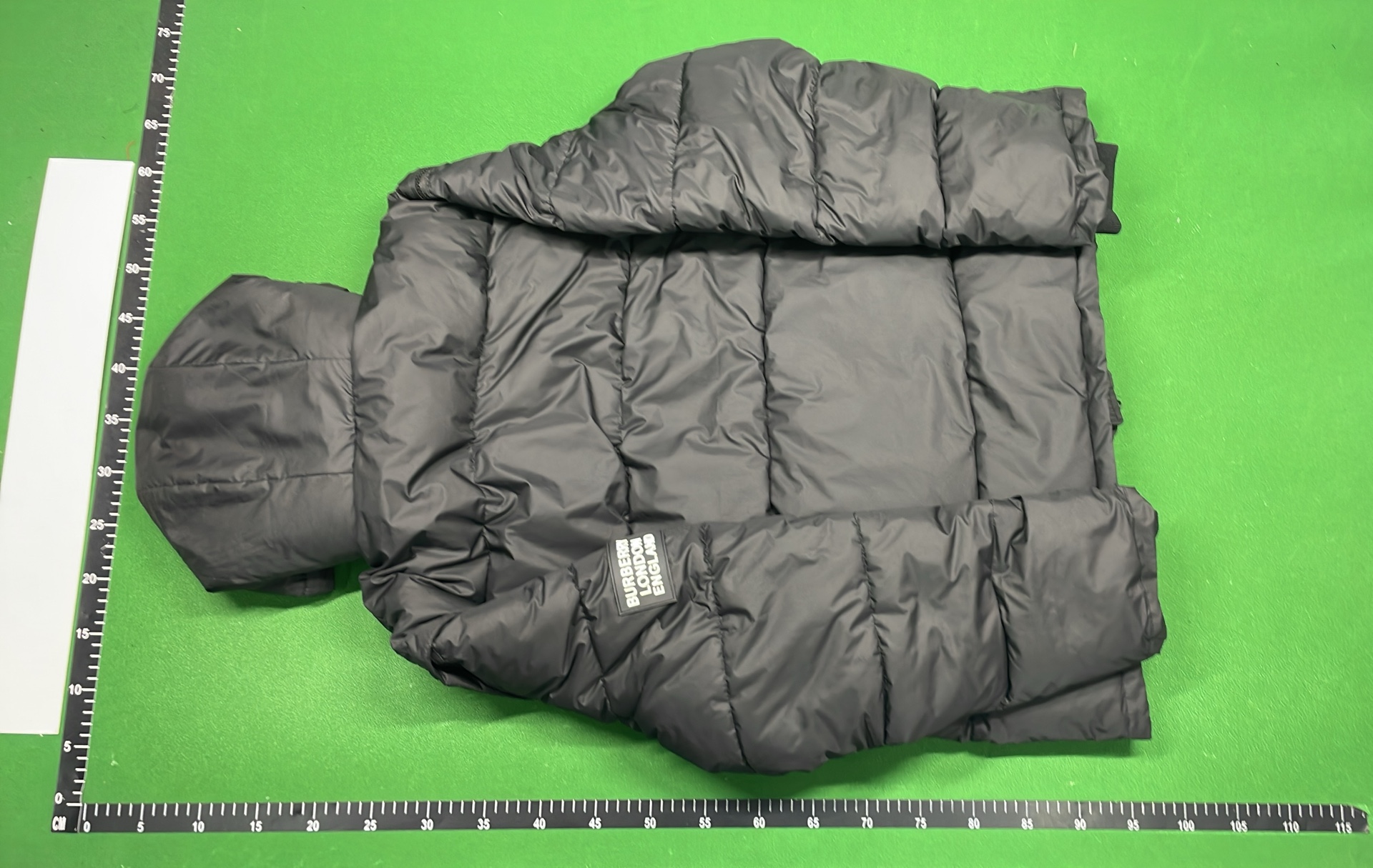Men's Black Down Puffer Jacket with Hood and Logo Patch