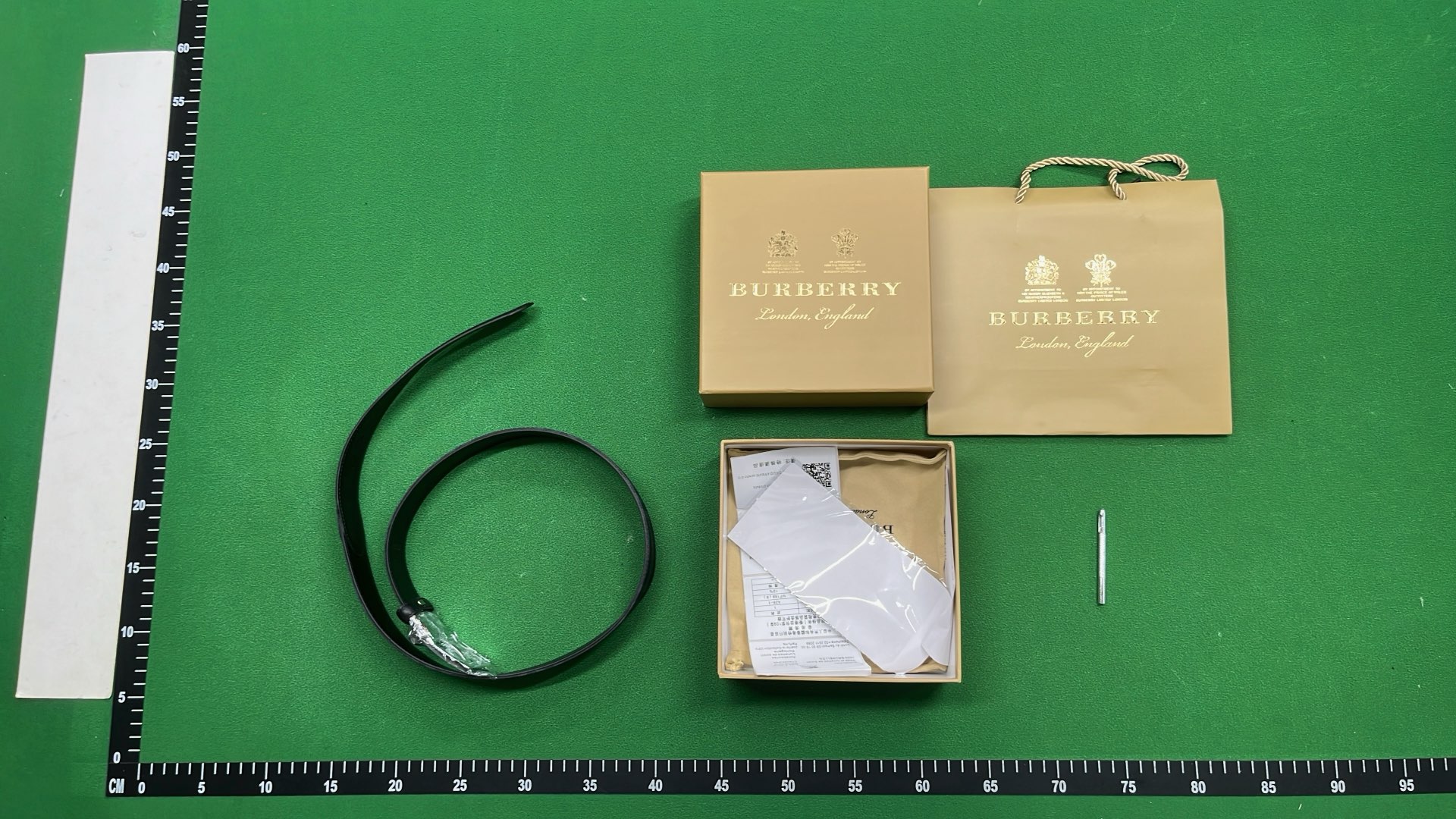 Burberry Check Pattern Belt with Gold and Silver Buckle