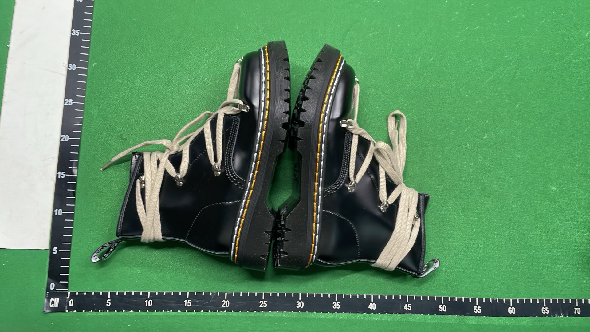 Black Leather Lace-Up Combat Boots with Zipper and Beige Laces