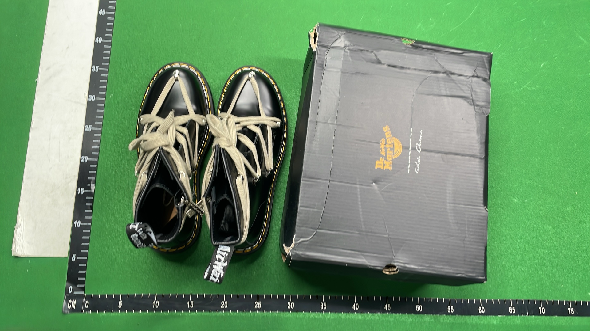 Black Leather Lace-Up Combat Boots with Zipper and Beige Laces