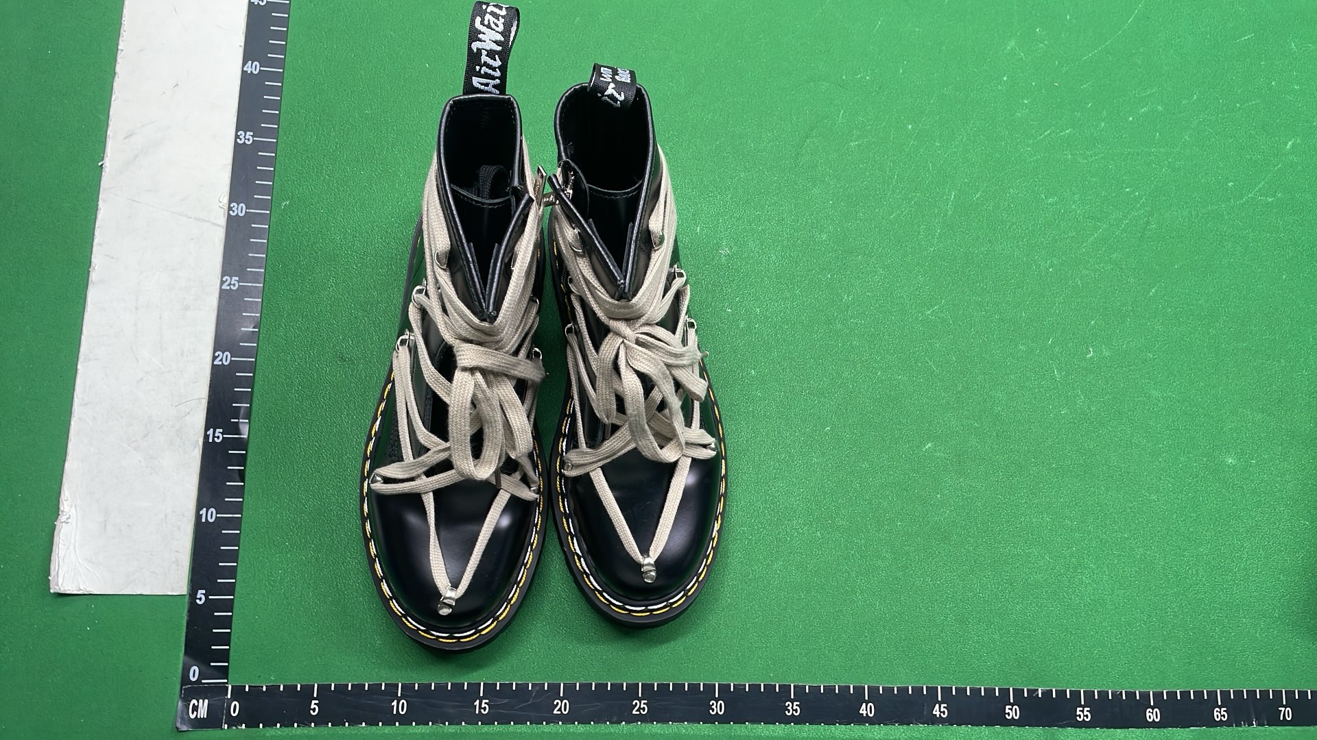 Black Leather Lace-Up Combat Boots with Zipper and Beige Laces