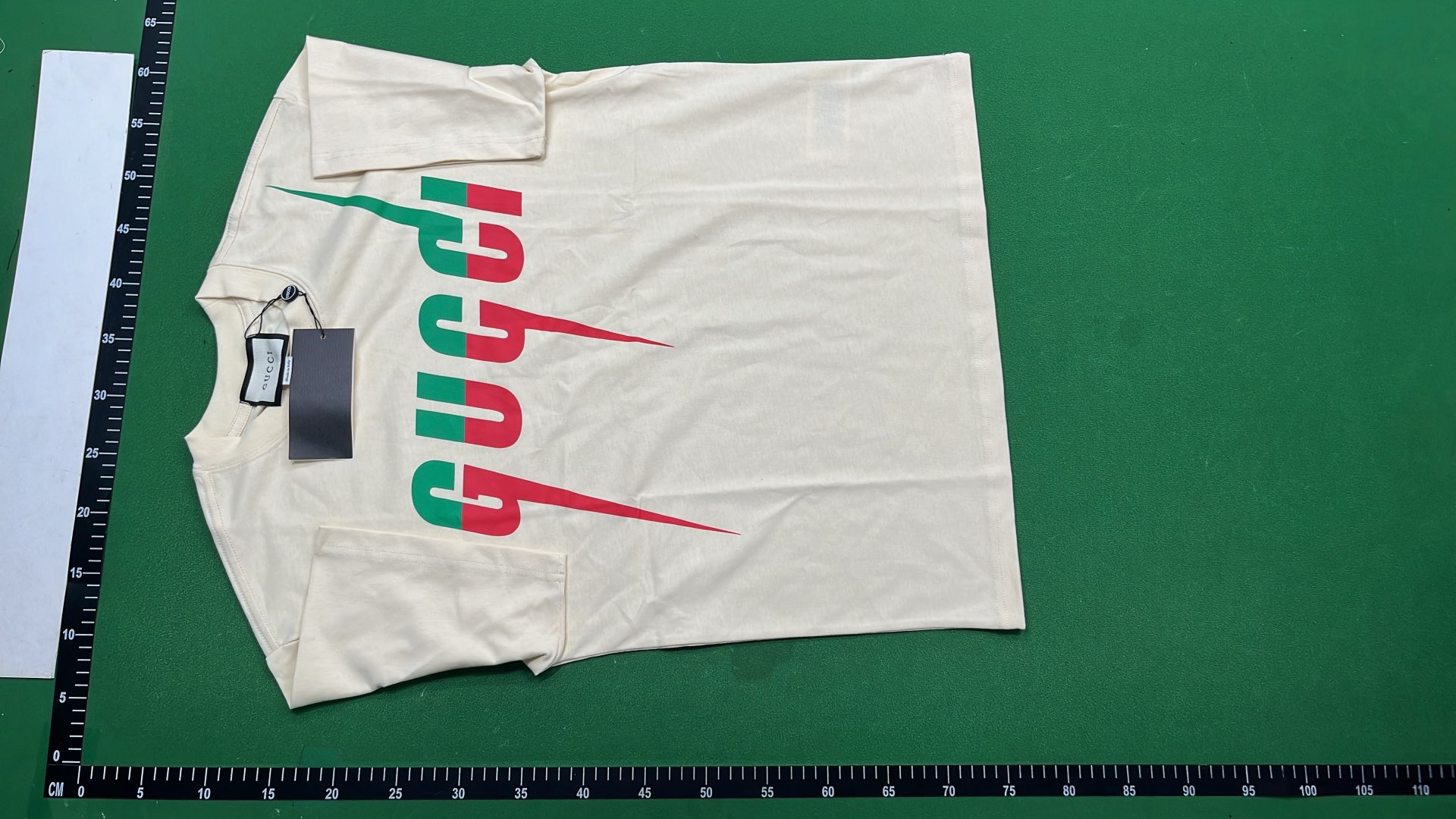 Gucci Logo T-Shirt in Cream with Red and Green Design