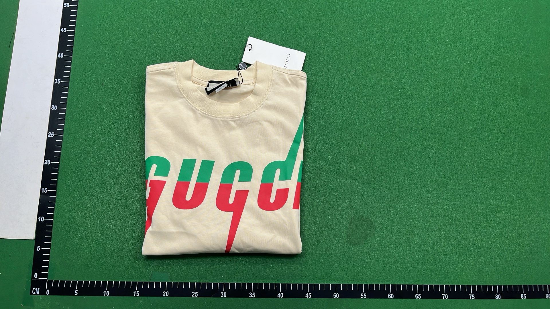 Gucci Logo T-Shirt in Cream with Red and Green Design