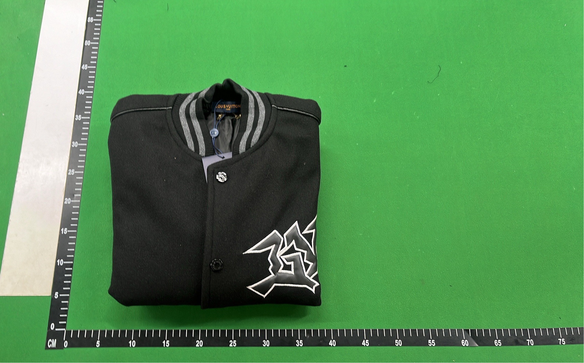 Green and White Embroidered Varsity Jacket with Skull Design
