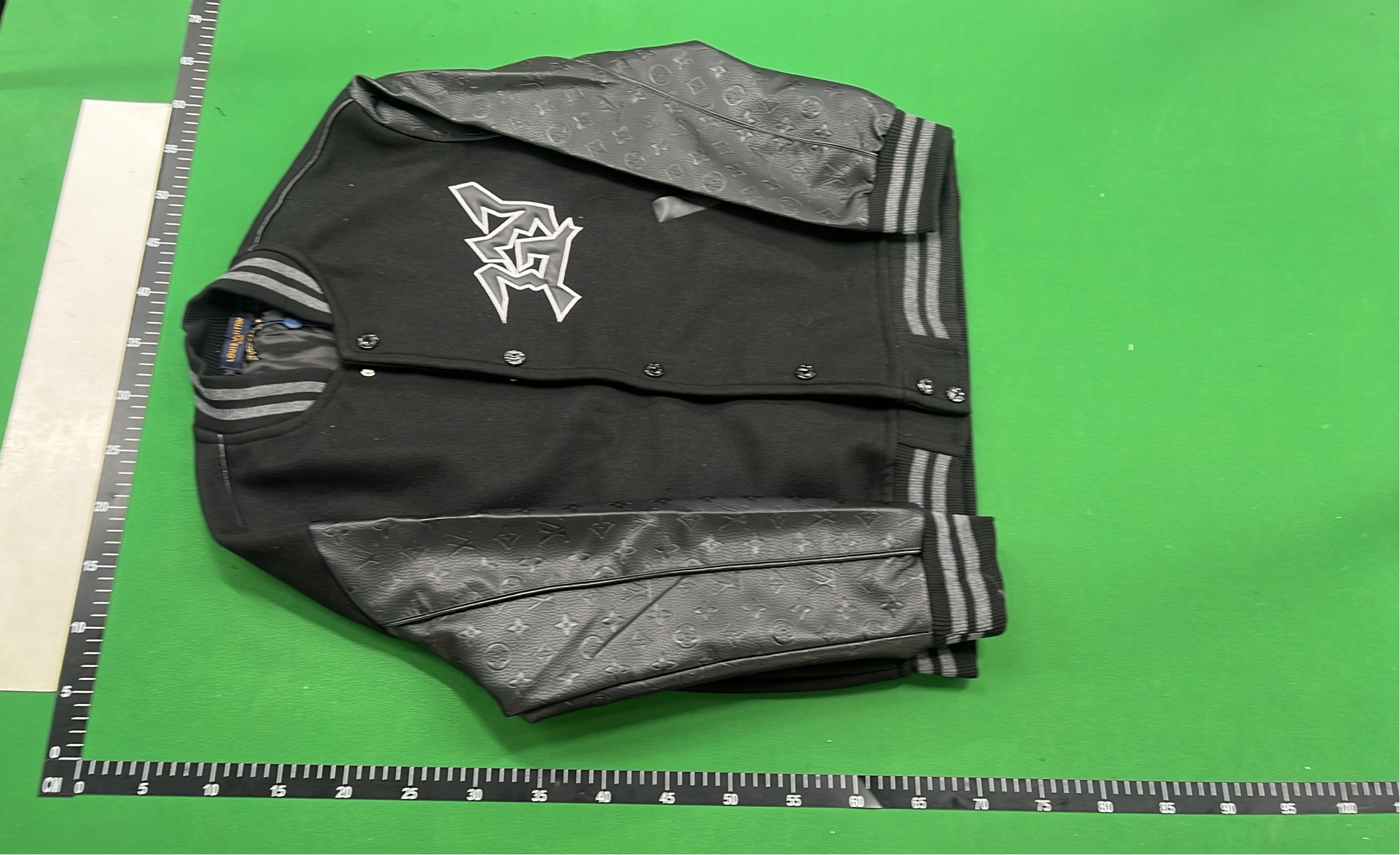 Green and White Embroidered Varsity Jacket with Skull Design