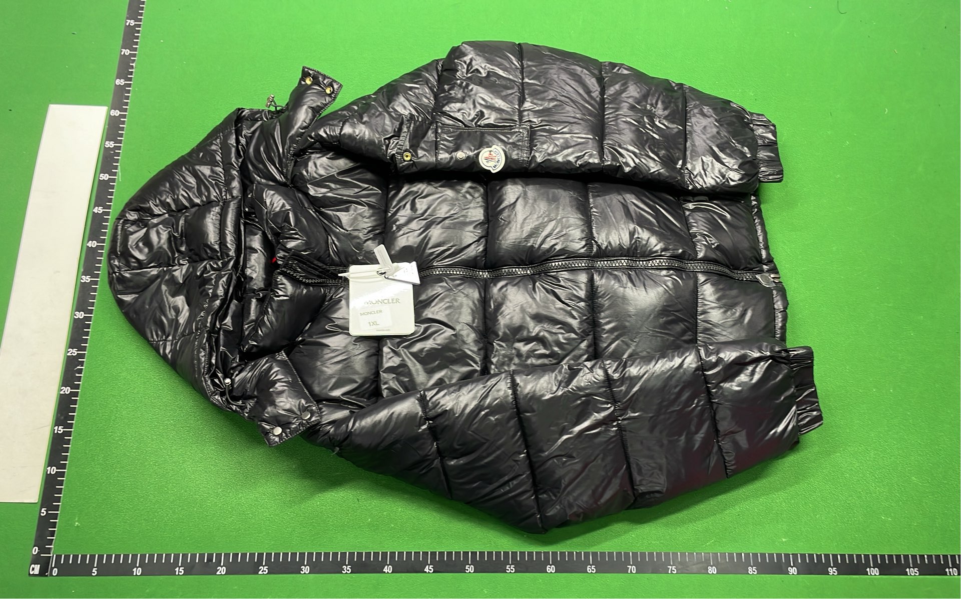 Black Moncler Down Jacket with Hood and Zip Closure