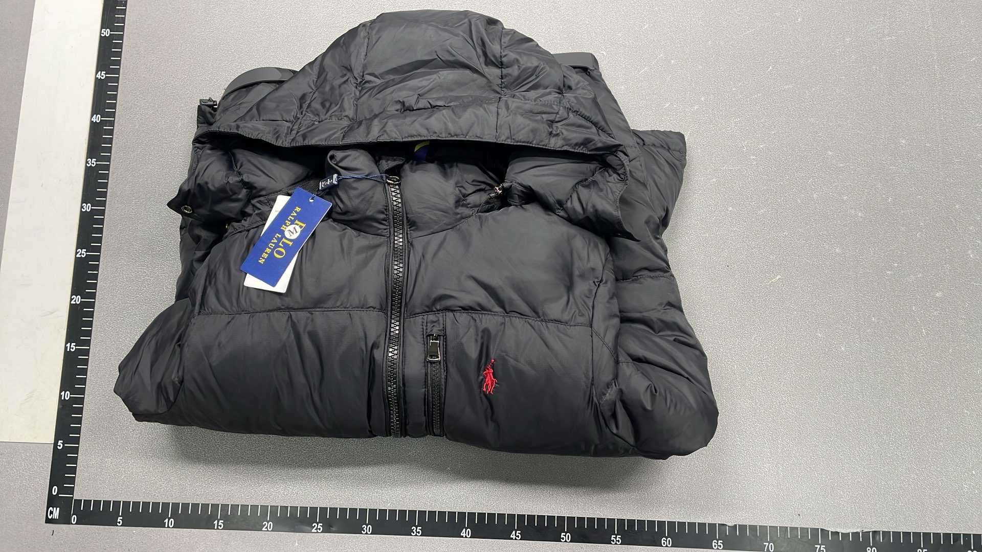 Men's Black Hooded Puffer Jacket with Red Pony Logo