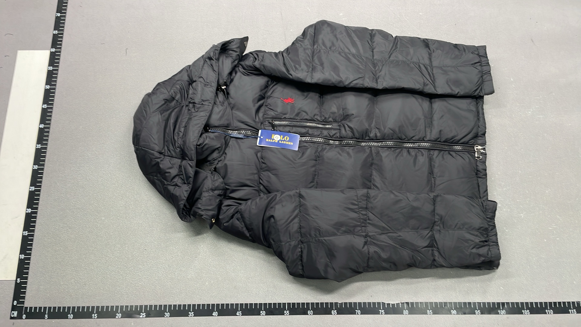 Men's Black Hooded Puffer Jacket with Red Pony Logo