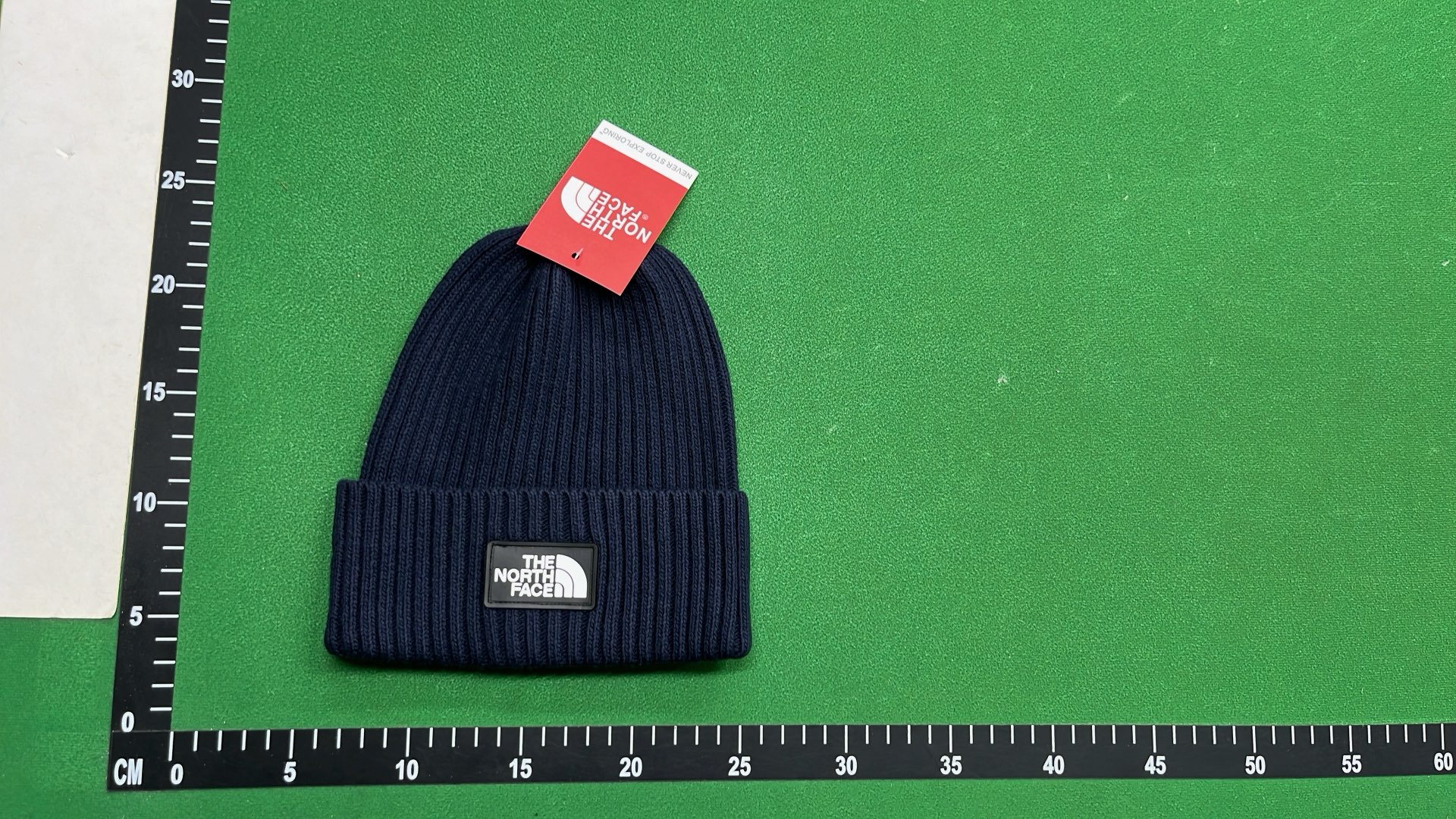 The North Face Black Ribbed Beanie Hat with Logo Patch