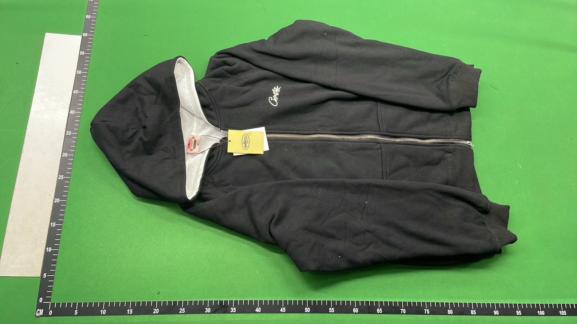 Black Zip-Up Hoodie with White Logo - Streetwear Style