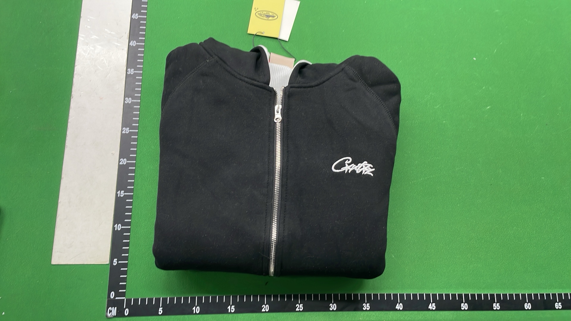 Black Zip-Up Hoodie with White Logo - Streetwear Style