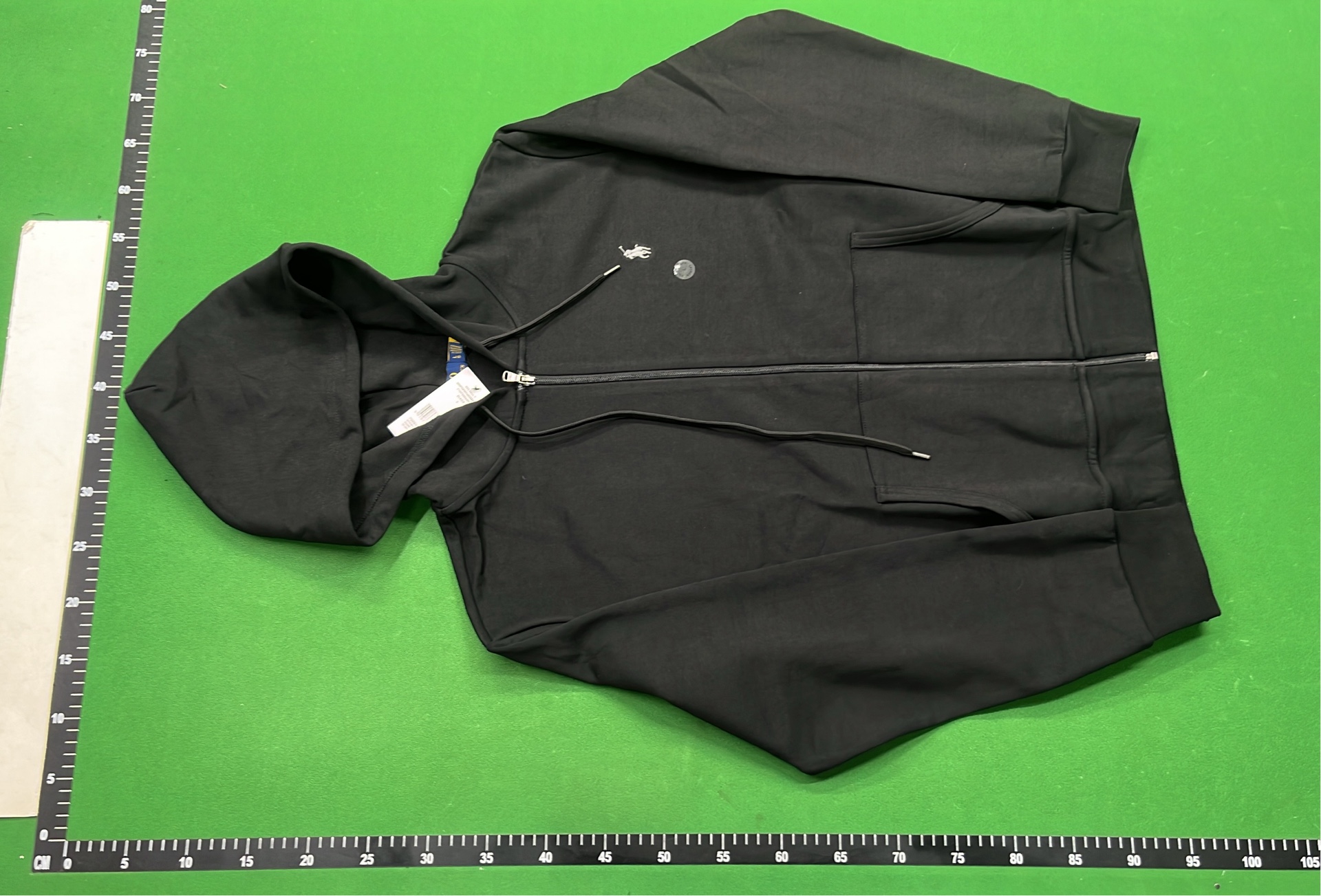 Black Zip-Up Hoodie with Pony Logo - Men's Casual Sweatshirt