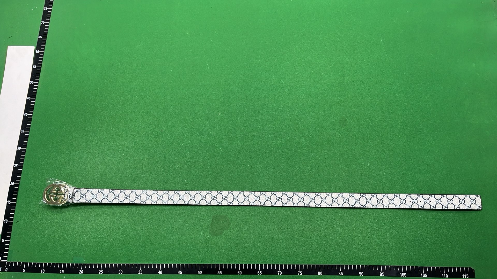 White Leather Belt with Black G Buckle and Red Green Stripe