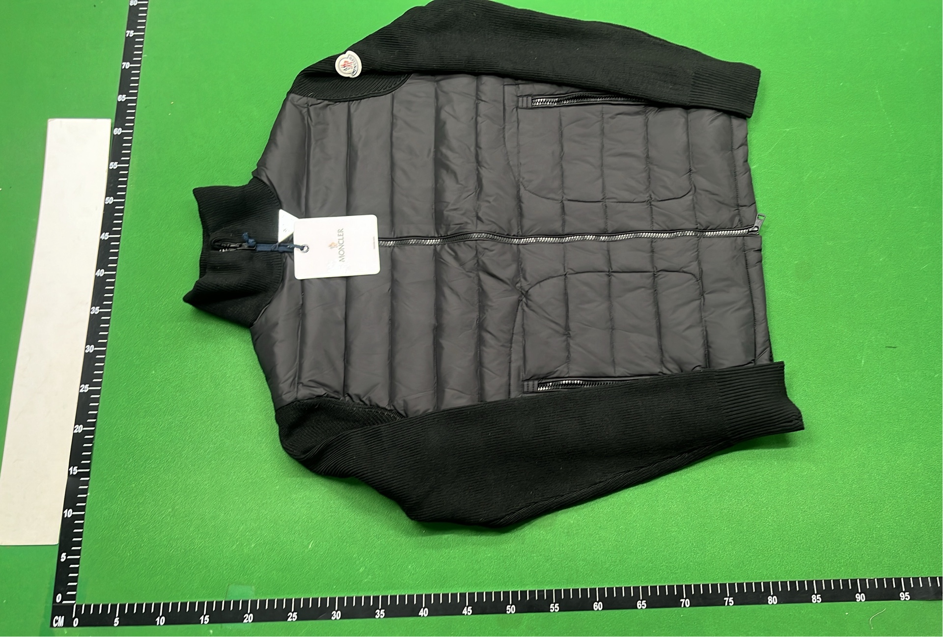 Moncler Black Quilted Hooded Jacket with Red White Blue Drawstrings