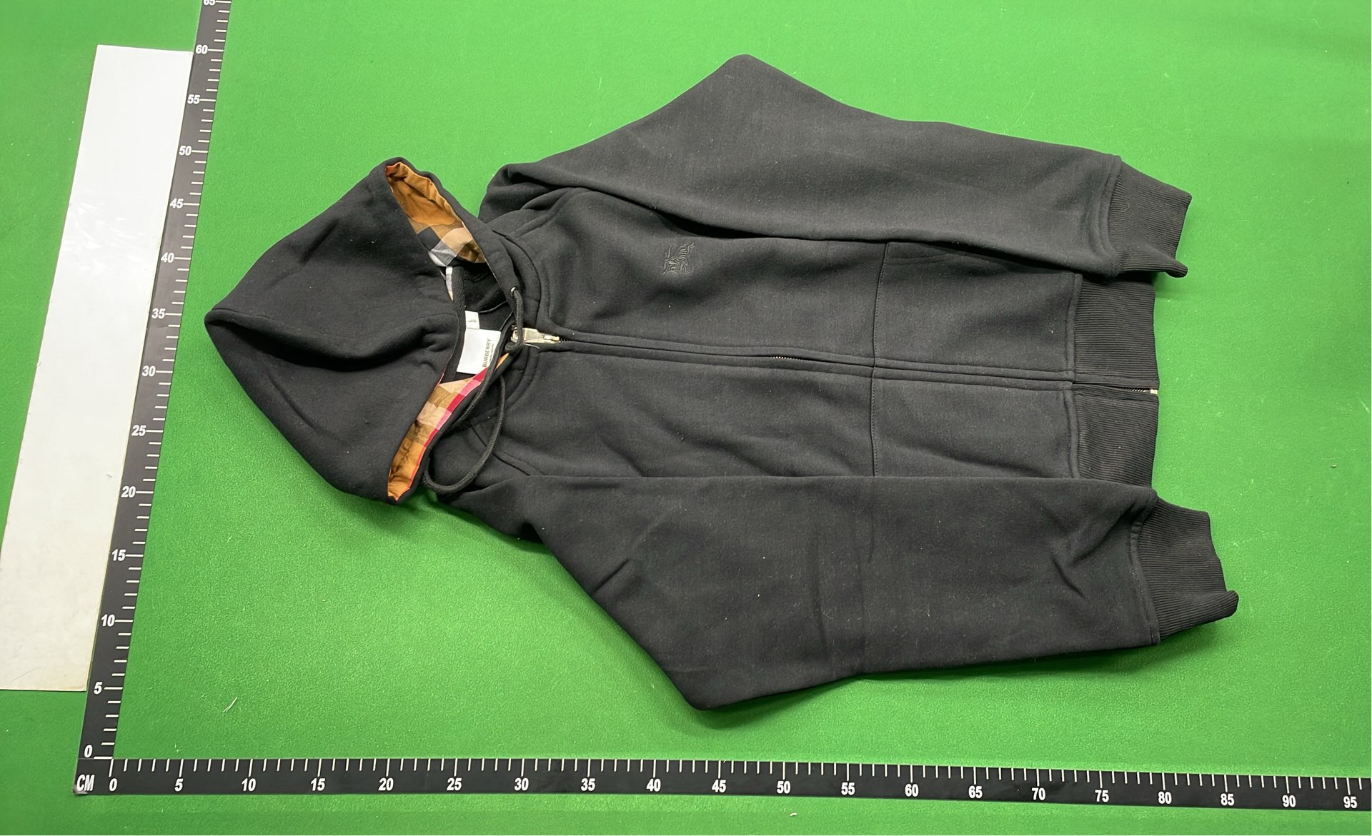 Black Hoodie with Check Lining Zip-Up Sweatshirt