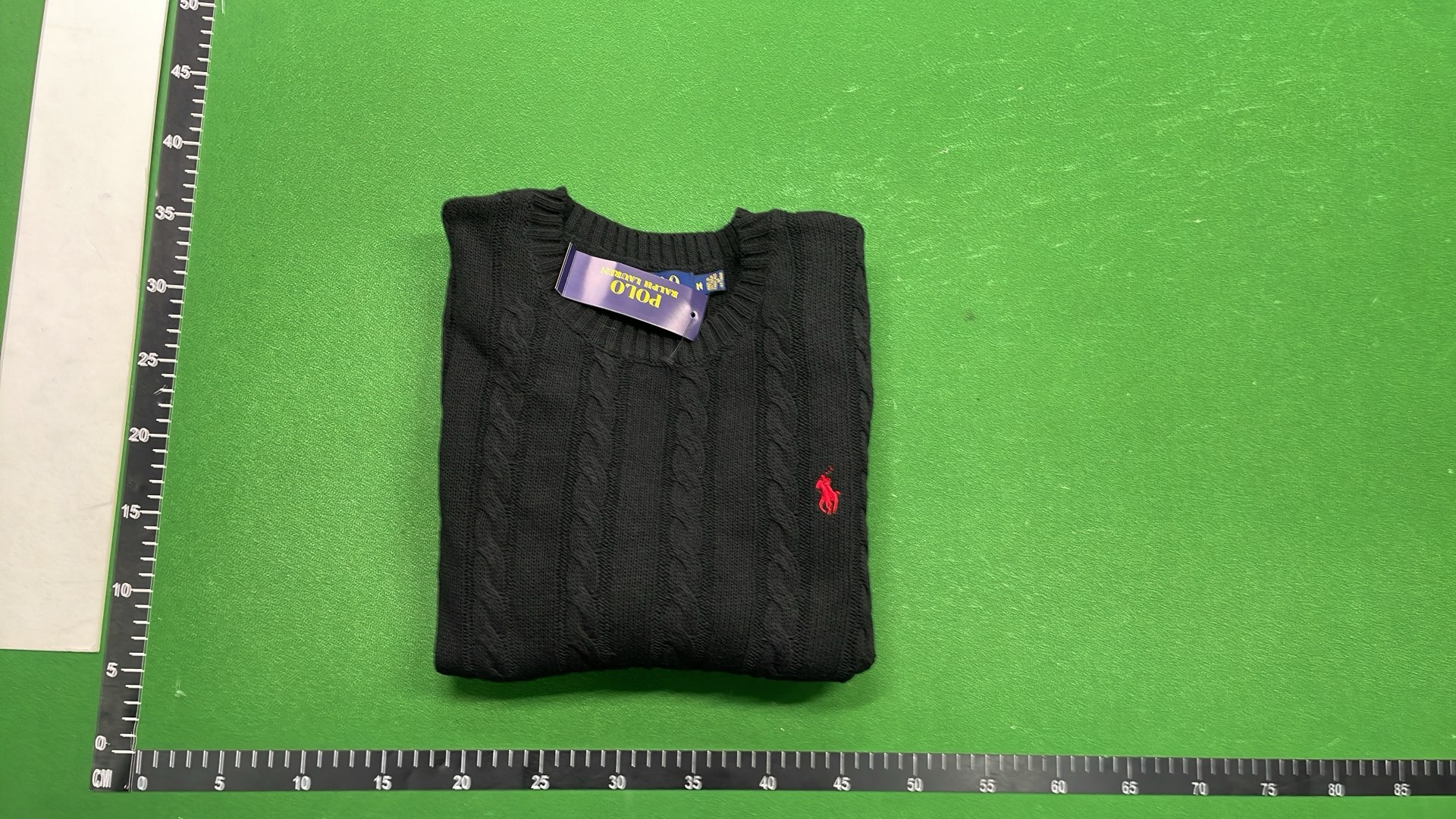 Men's Black Cable Knit Sweater with Red Pony Logo