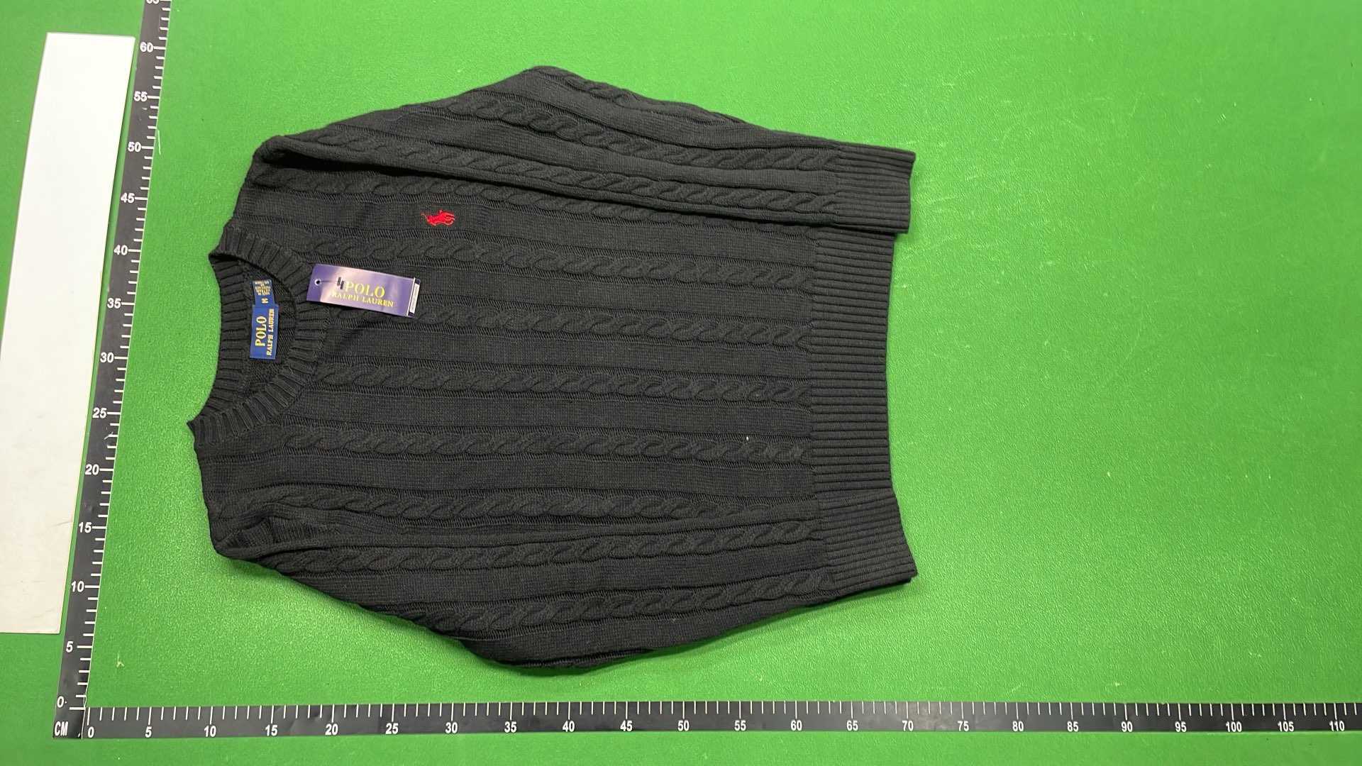 Men's Black Cable Knit Sweater with Red Pony Logo