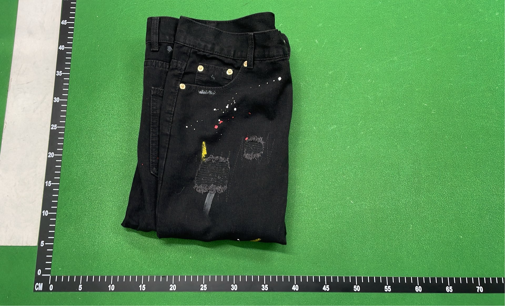 Black Distressed Denim Jeans with Embroidery and Frayed Hem