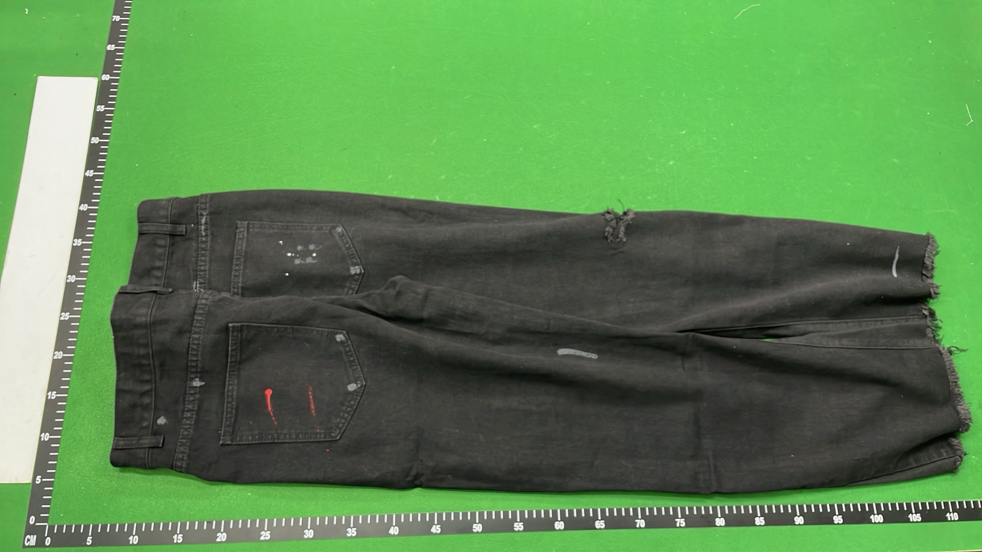 Black Distressed Denim Jeans with Embroidery and Frayed Hem