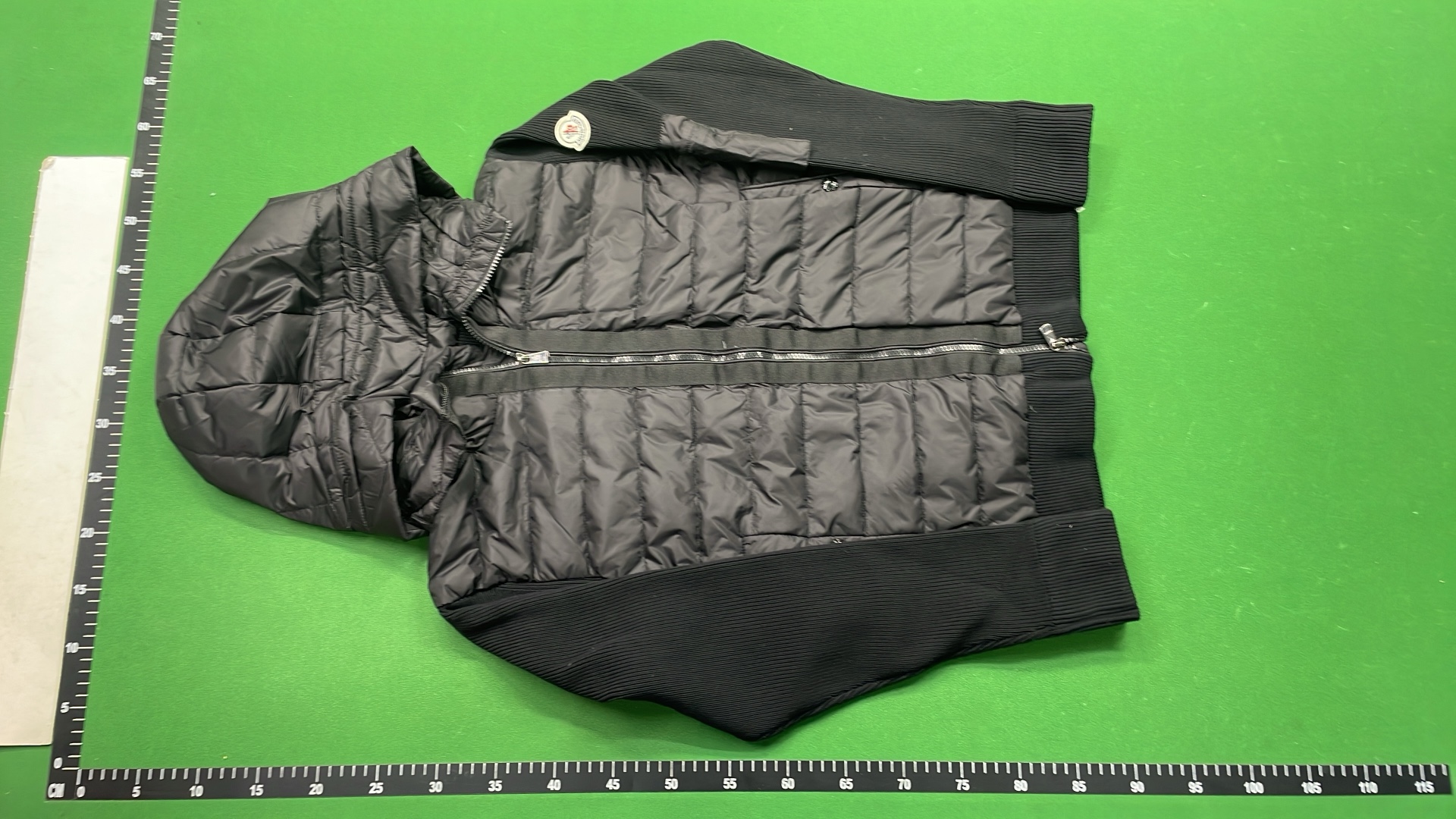 Men's Black Quilted Hooded Down Jacket with Knit Sleeves