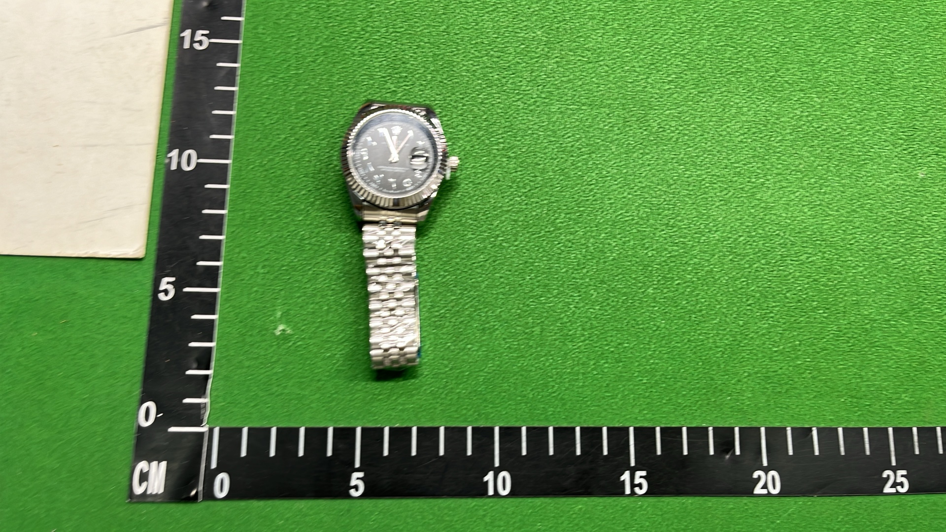 Stainless Steel Rolex Watch with Black Dial and Date Display