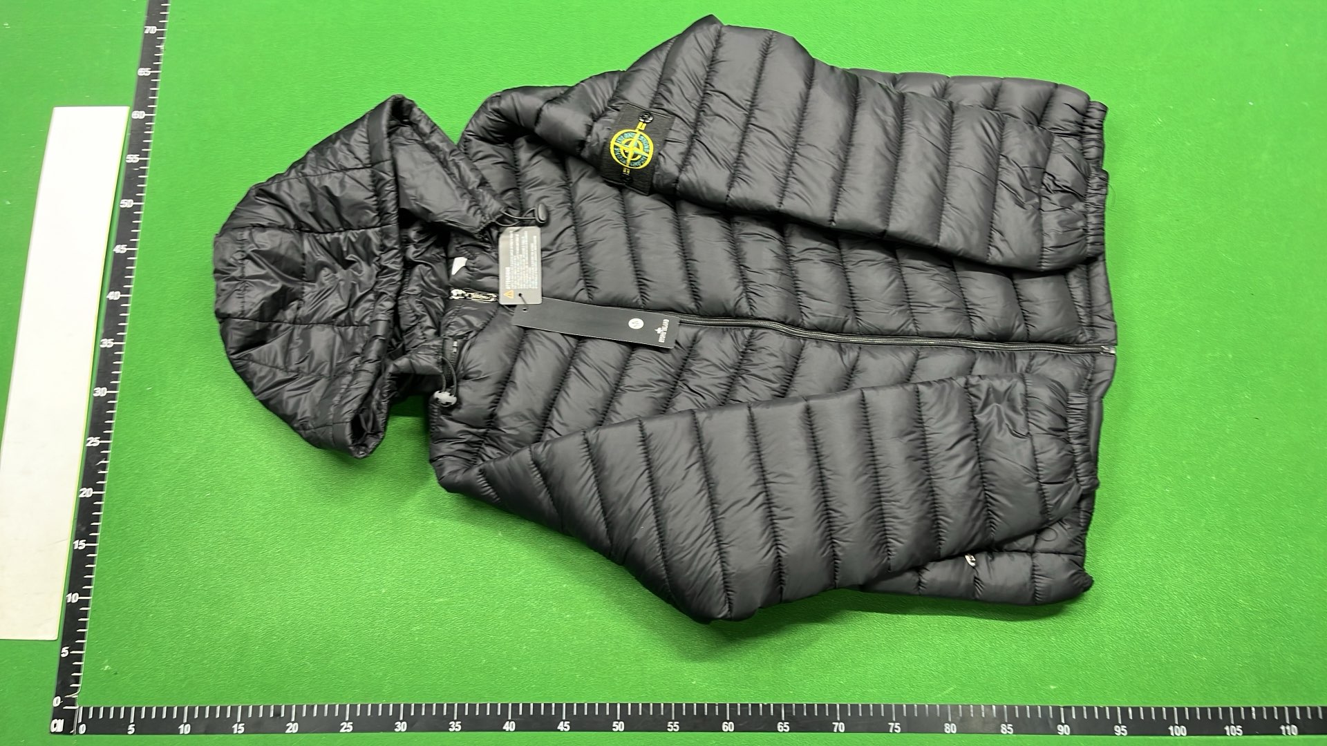 Black Quilted Hooded Down Jacket with Logo Patch