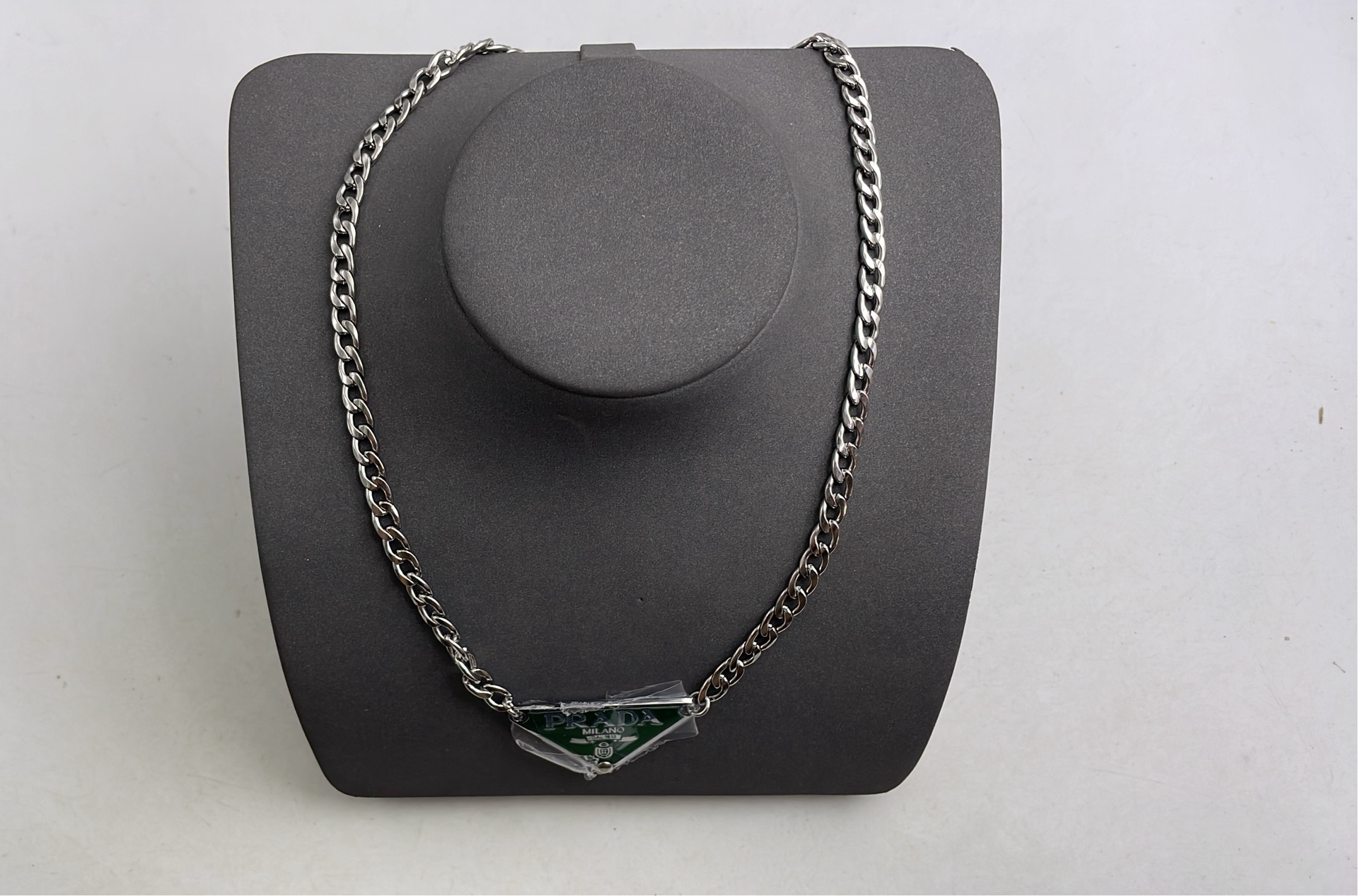 Prada Milano Triangular Chain Necklace with Logo Pendant