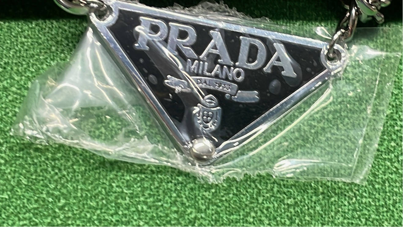 Prada Milano Triangular Chain Necklace with Logo Pendant