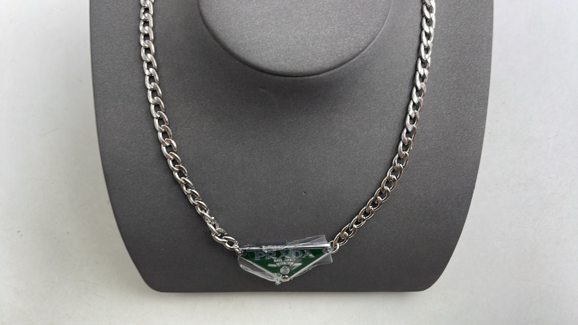 Prada Milano Triangular Chain Necklace with Logo Pendant