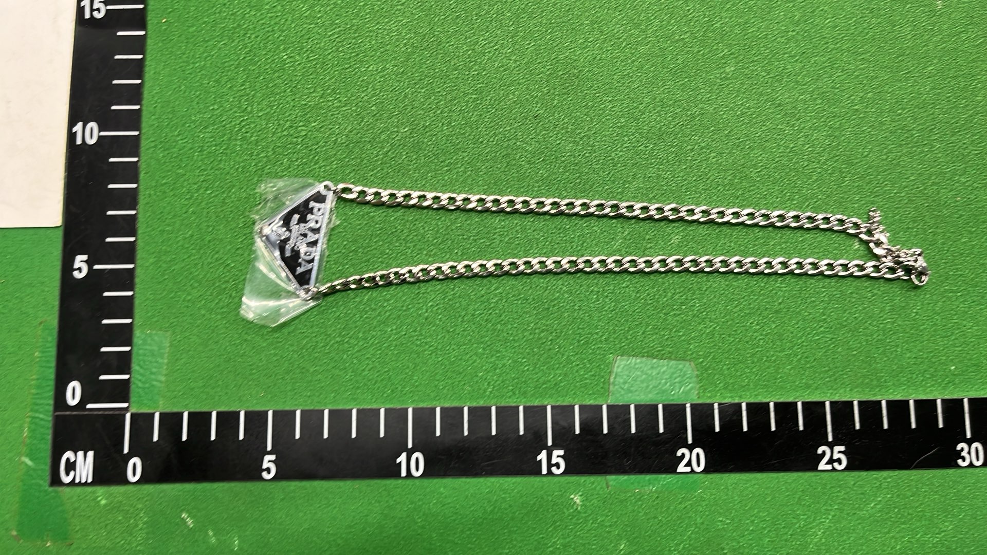 Prada Milano Triangular Chain Necklace with Logo Pendant