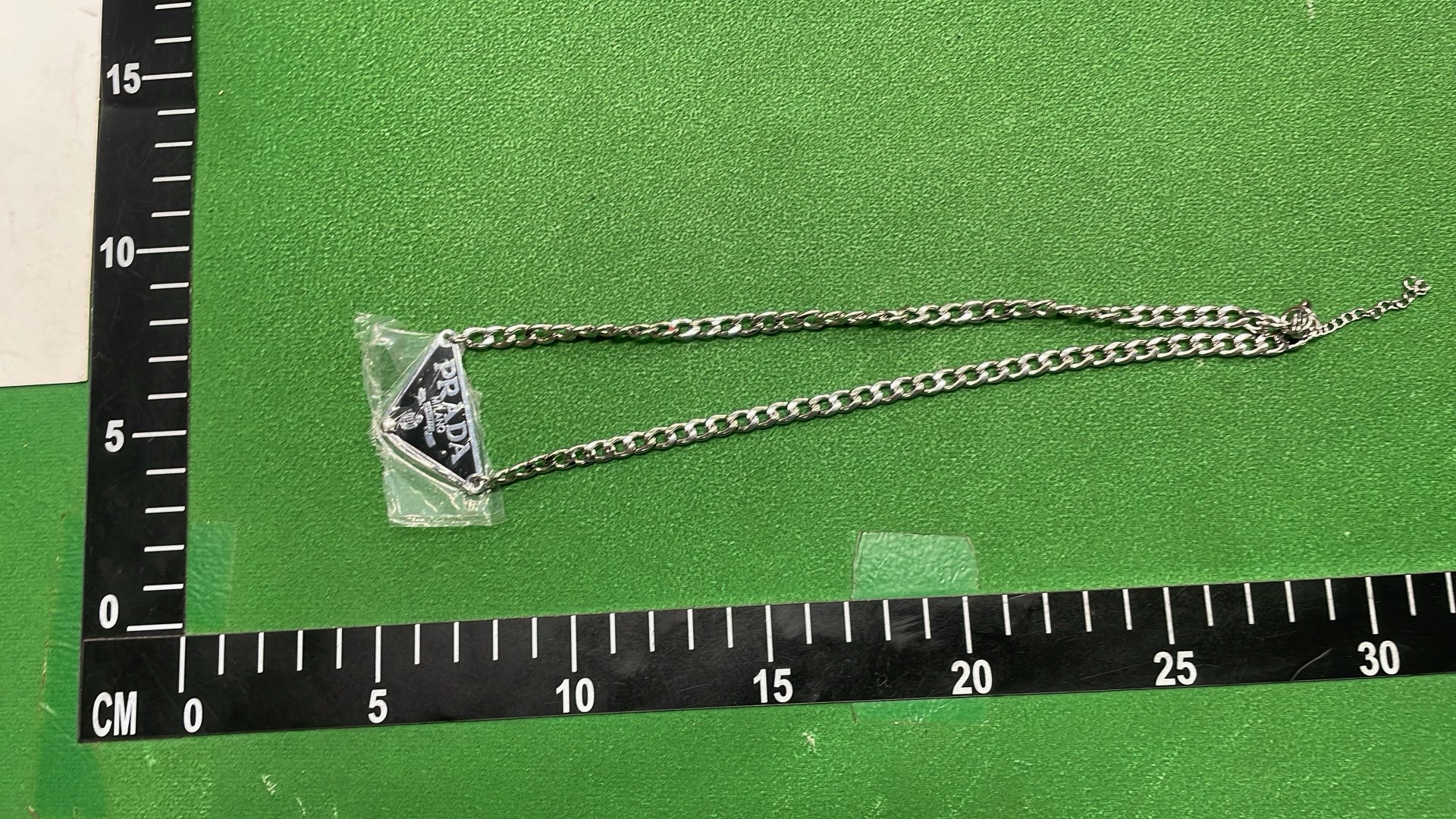 Prada Milano Triangular Chain Necklace with Logo Pendant
