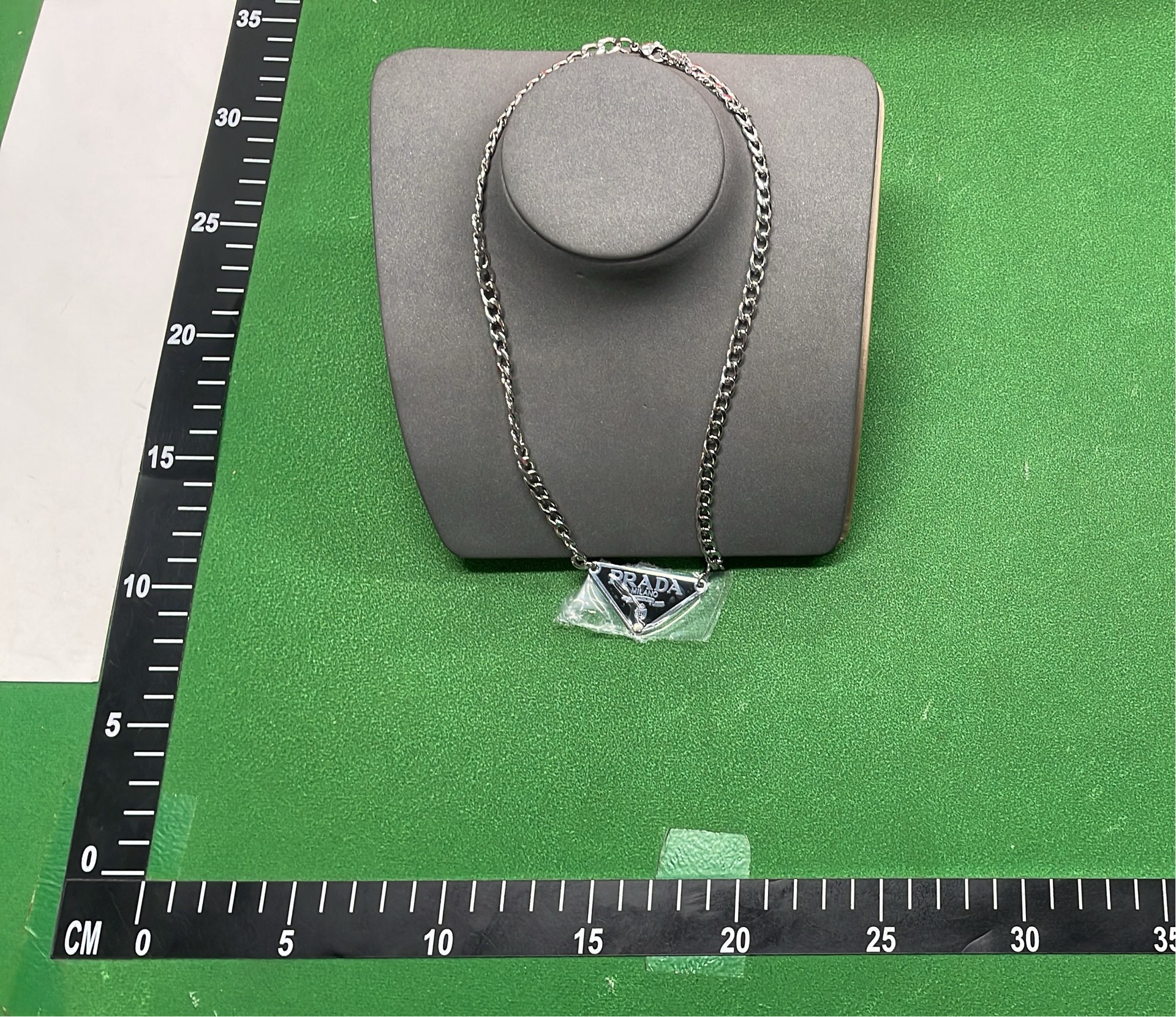 Prada Milano Triangular Chain Necklace with Logo Pendant