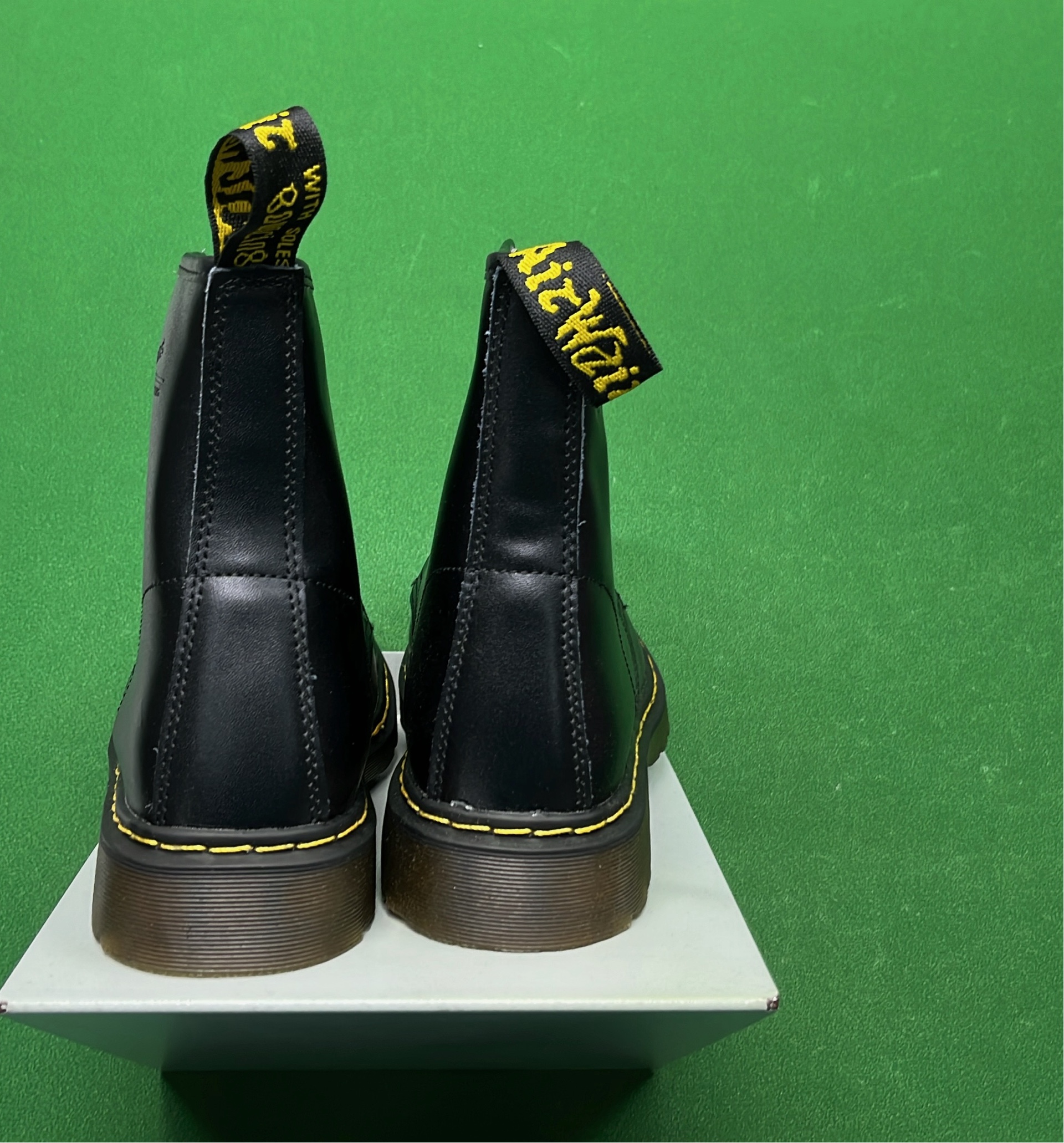 Dr. Martens 1460 Black Leather Boots with Yellow Stitching