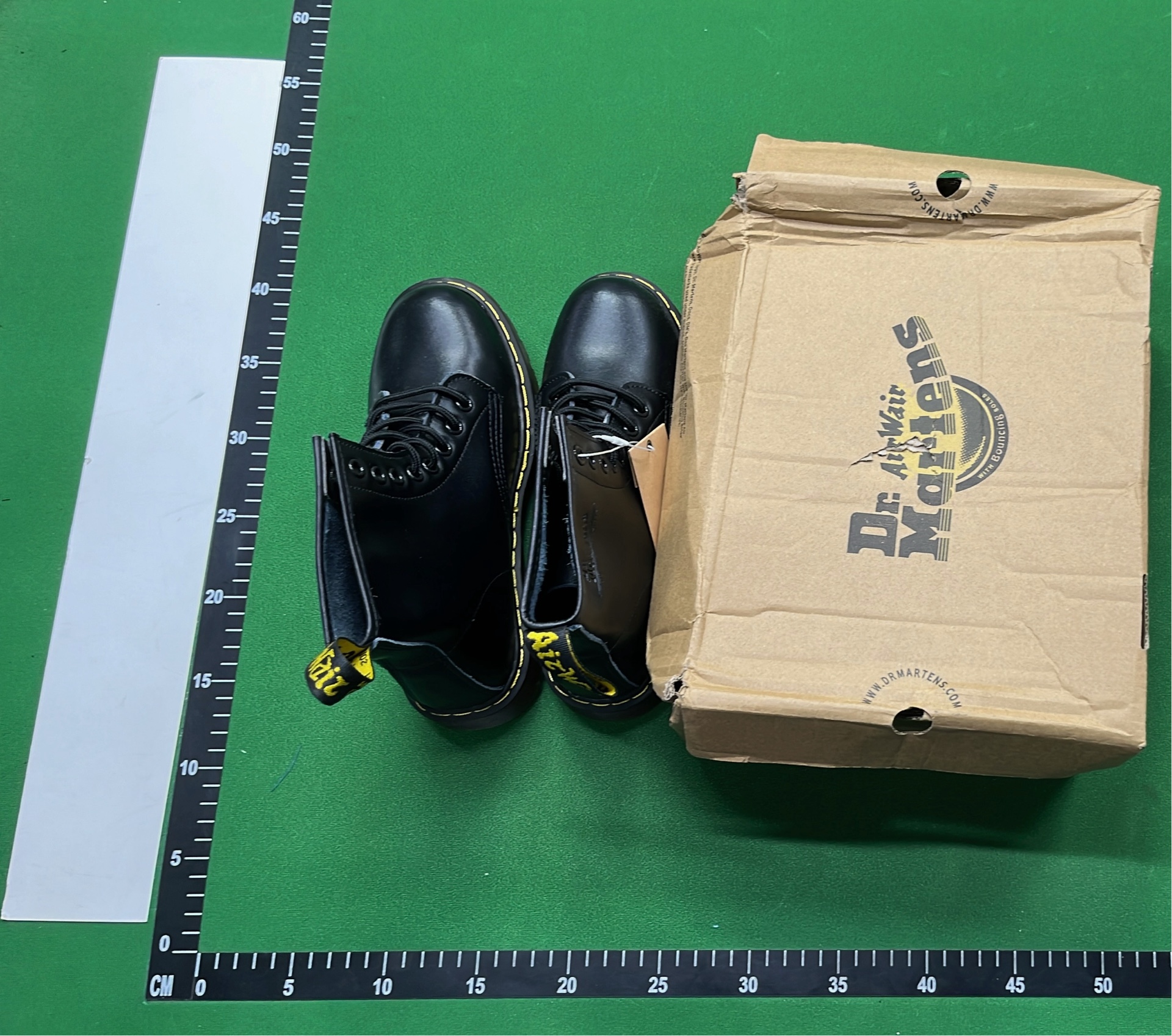 Dr. Martens 1460 Black Leather Boots with Yellow Stitching