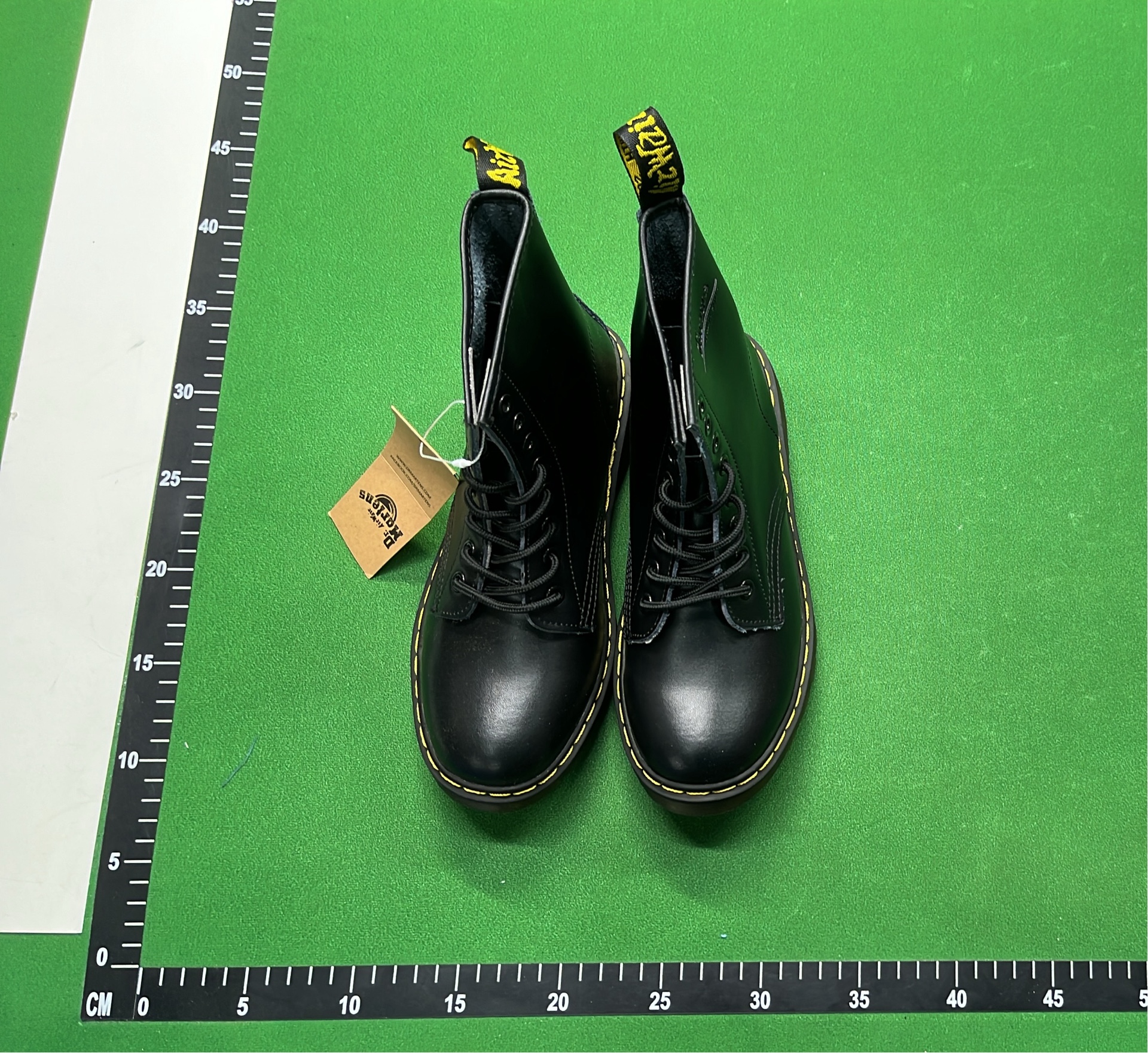Dr. Martens 1460 Black Leather Boots with Yellow Stitching