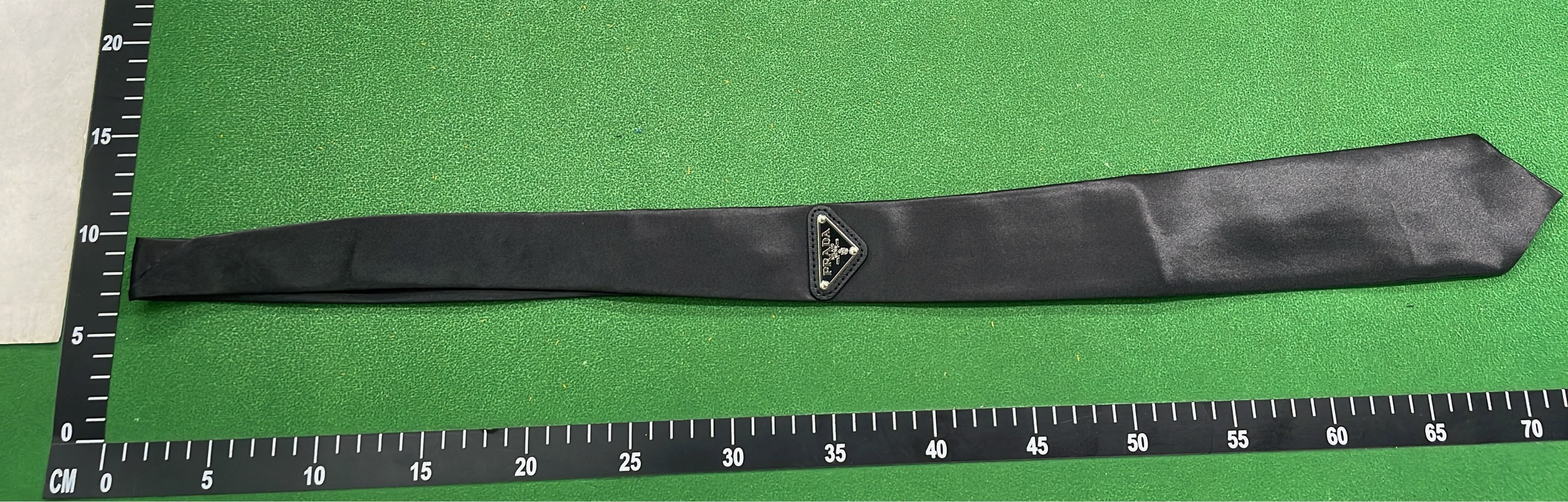 Prada Black Satin Tie with Logo Plaque