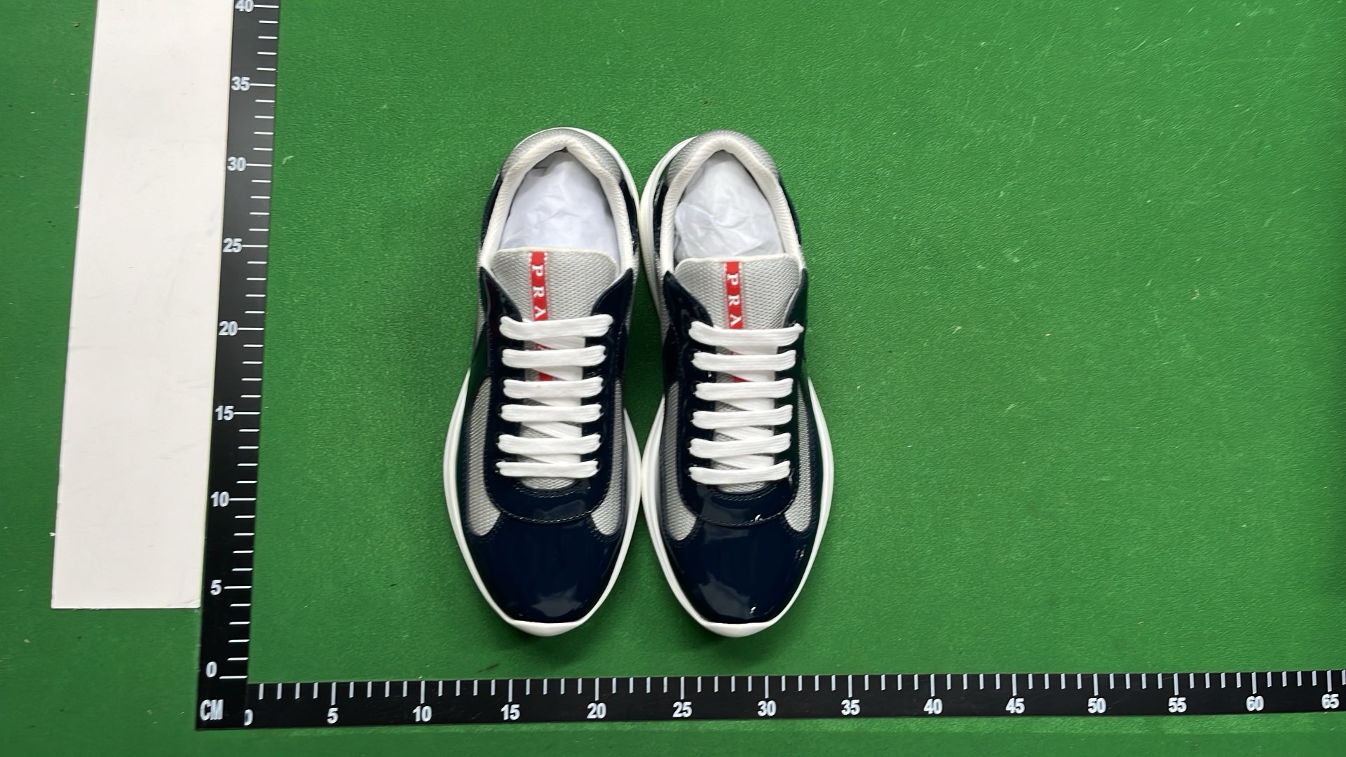 Grey Patent Leather Sneakers with White Sole and Red Heel