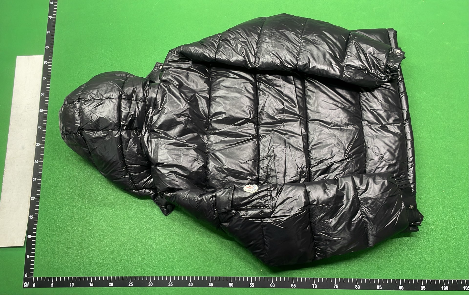 Black Moncler Down Jacket with Hood and Zip Closure