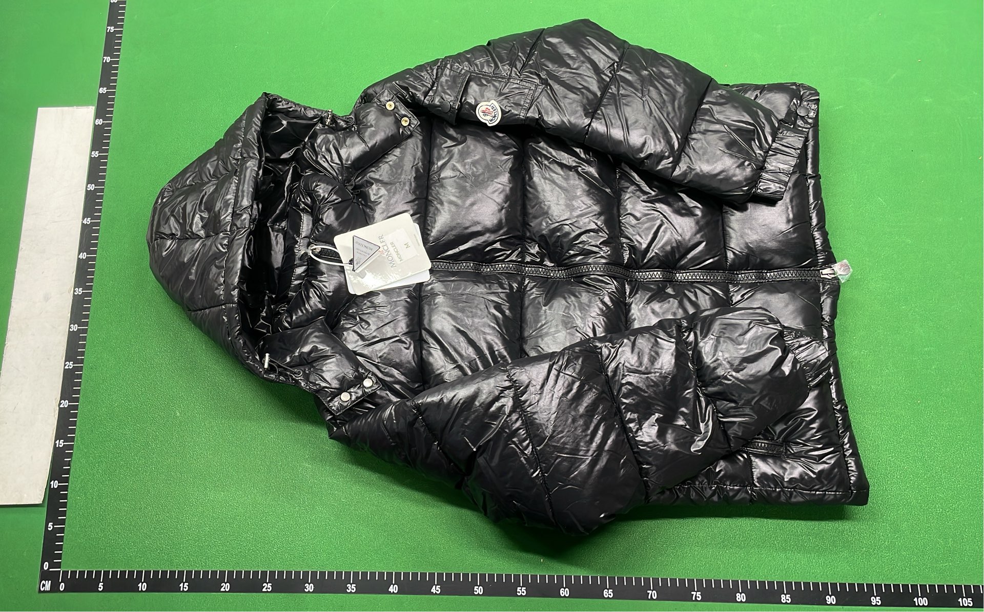 Black Moncler Down Jacket with Hood and Zip Closure