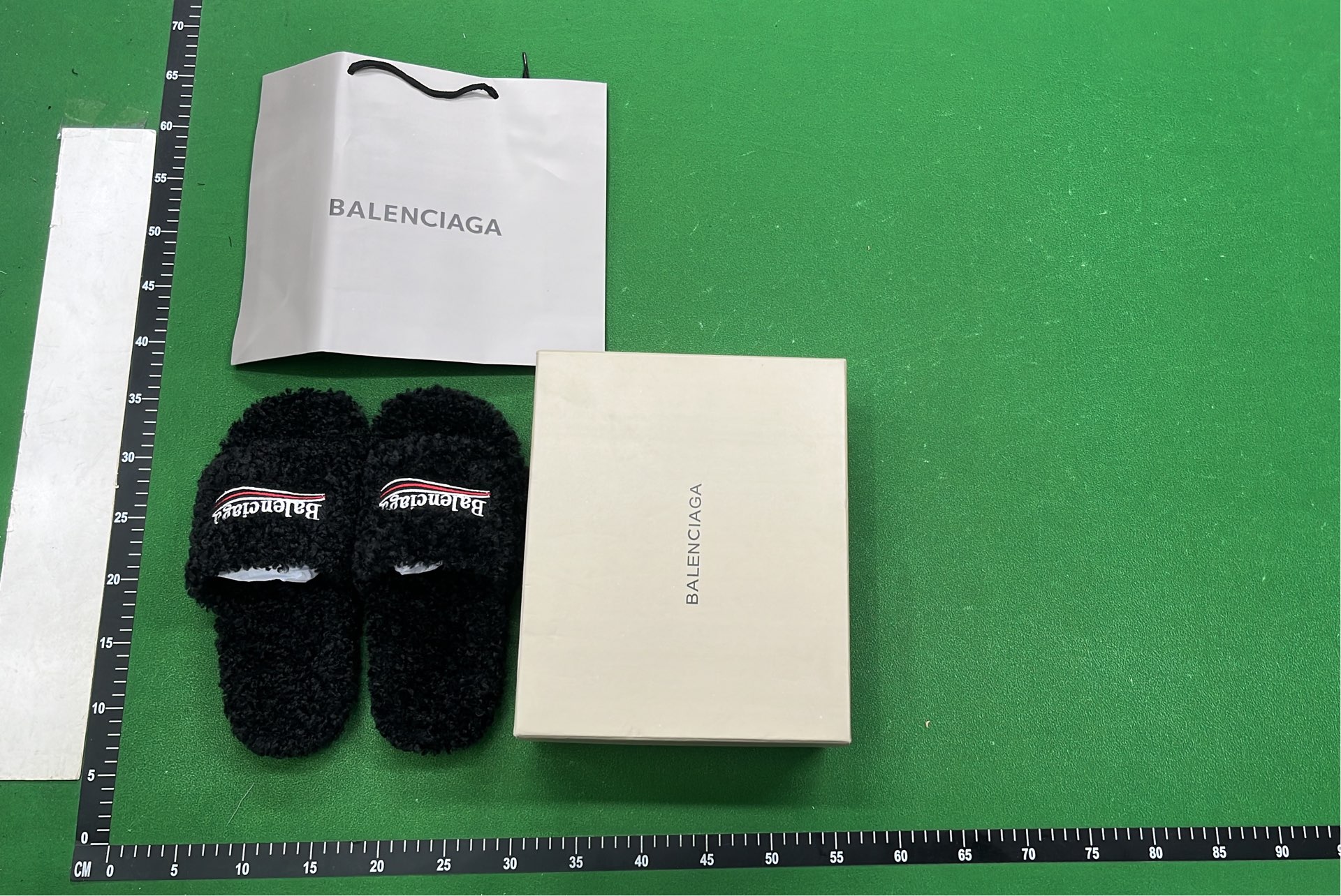 Balenciaga Black Fuzzy Slides with Logo Band