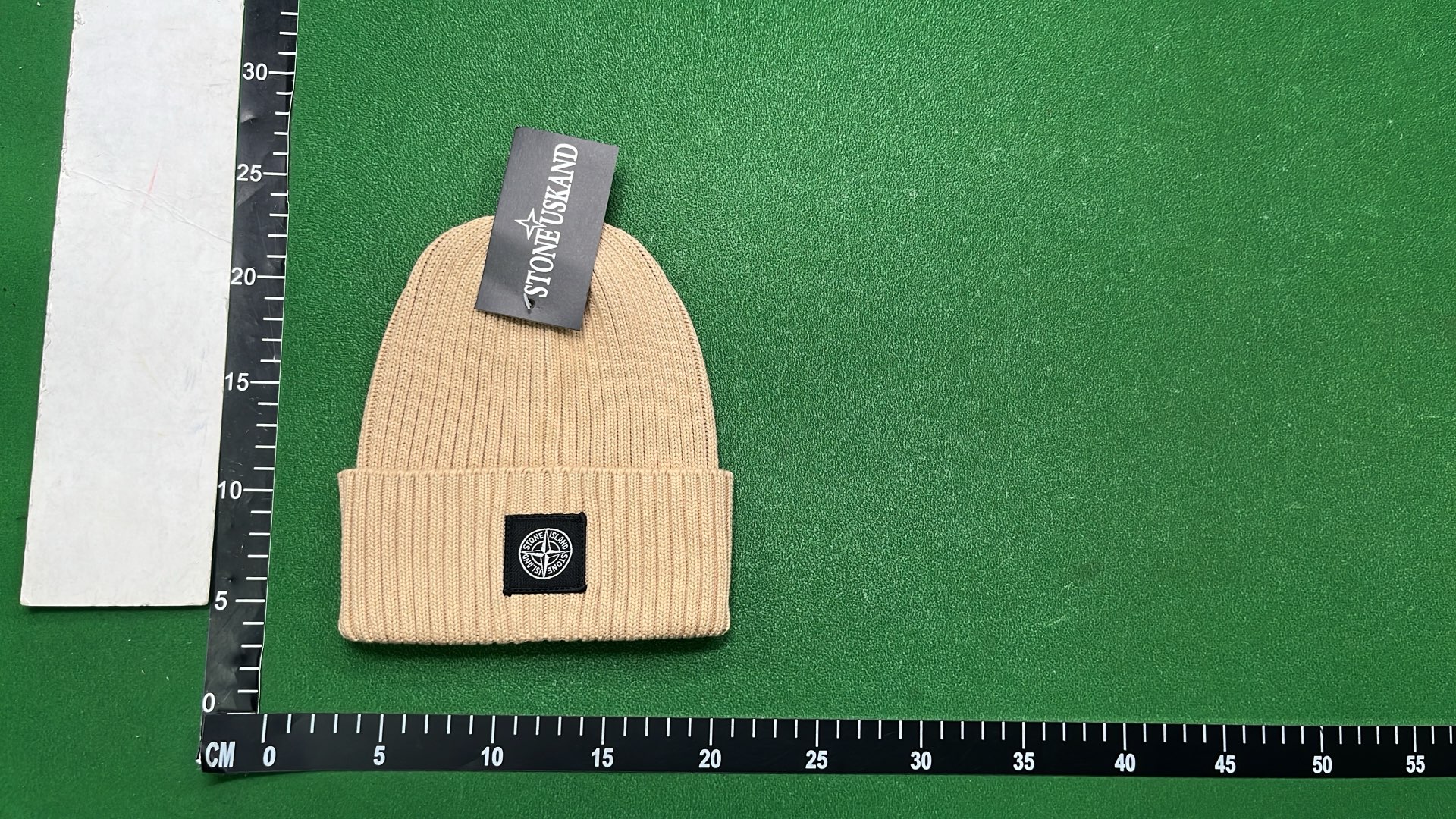 Stone Island Black Ribbed Beanie Hat with Logo Patch