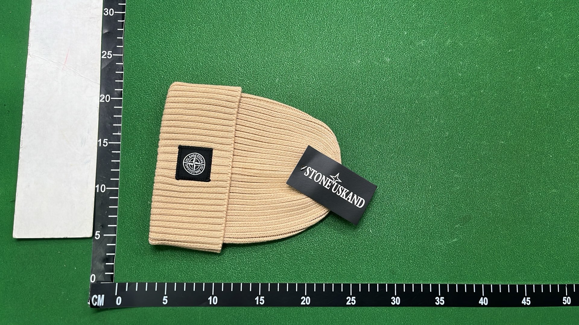 Stone Island Black Ribbed Beanie Hat with Logo Patch