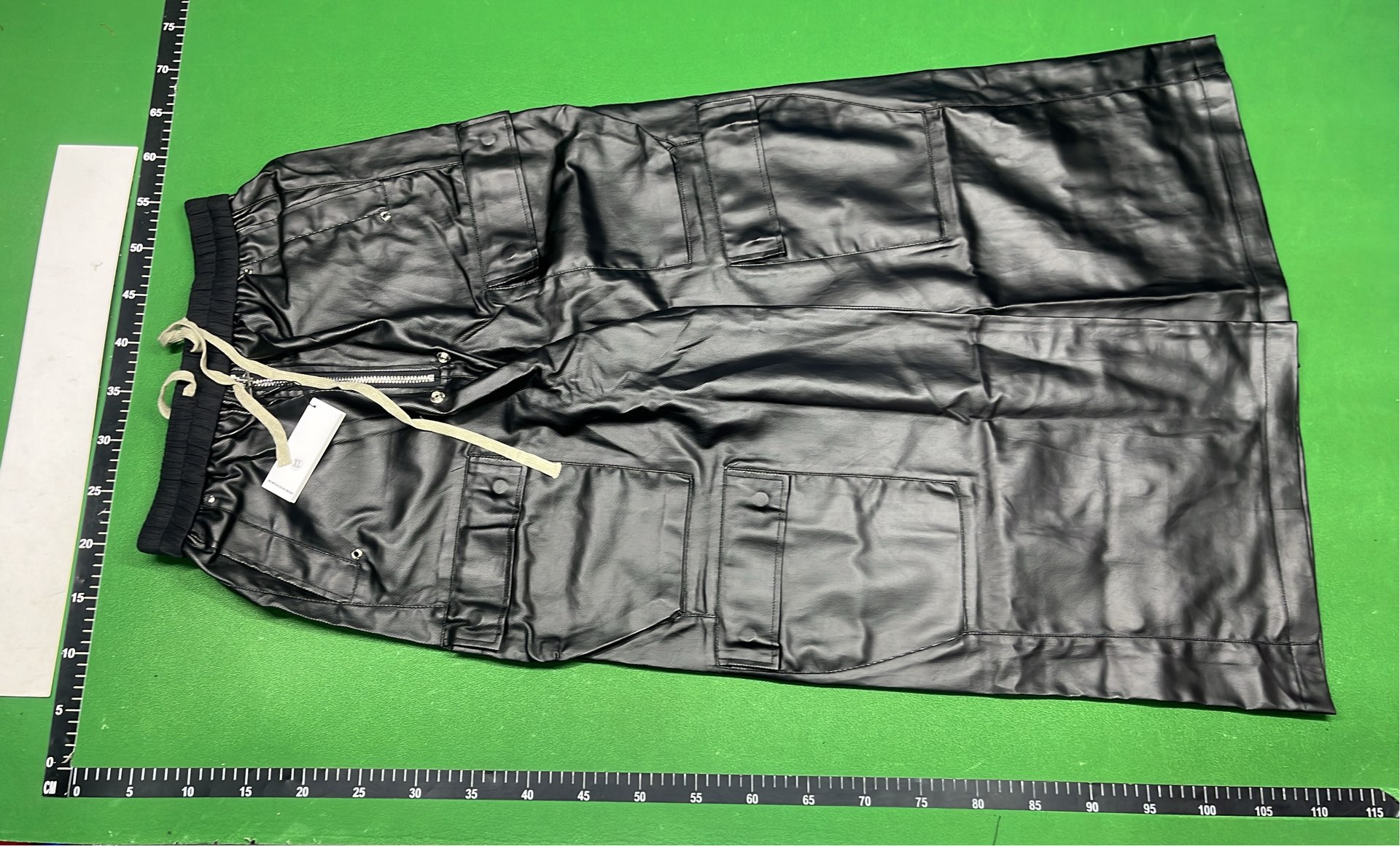 Black Leather Cargo Pants with Drawstring Waist