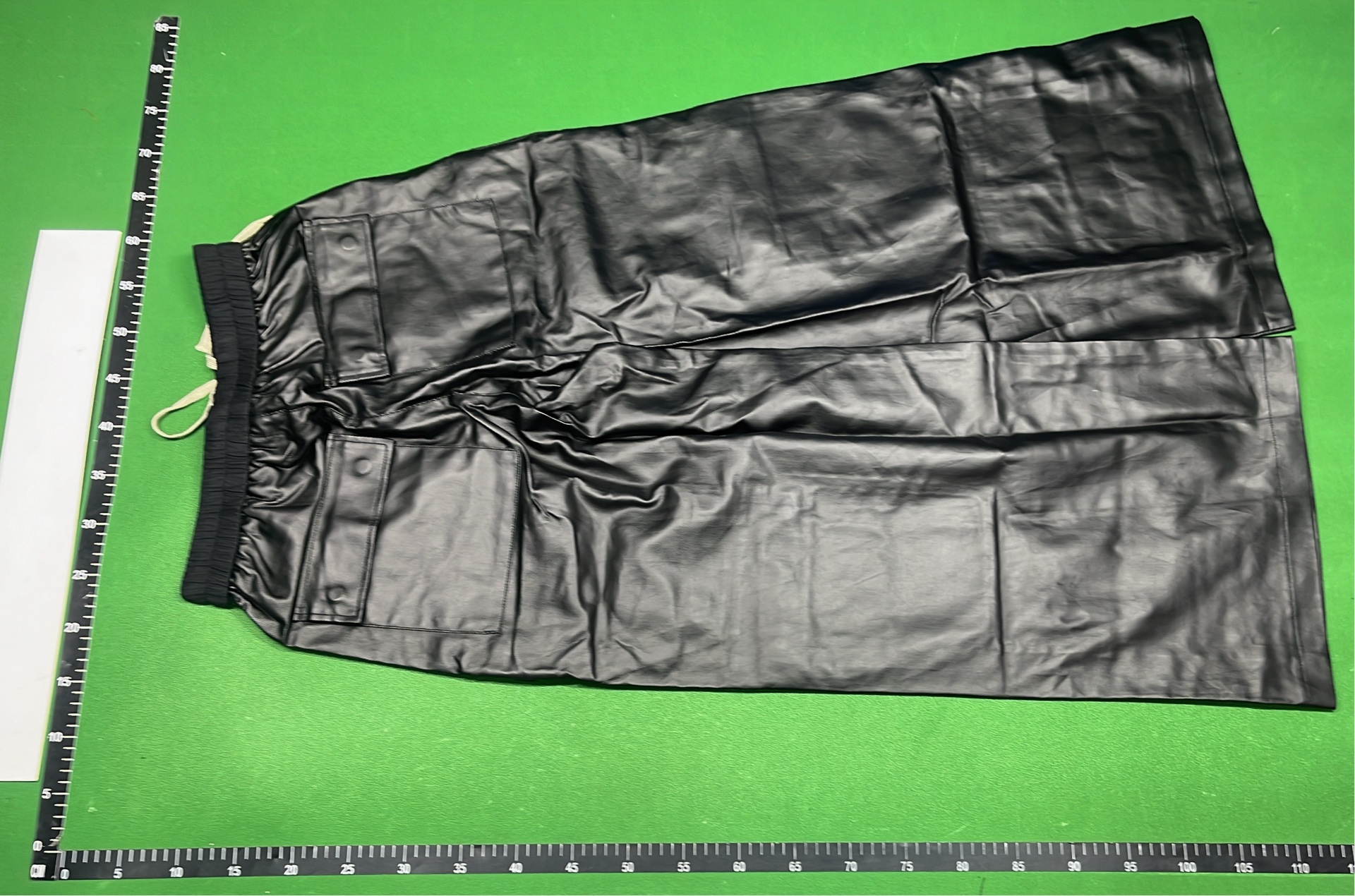 Black Leather Cargo Pants with Drawstring Waist