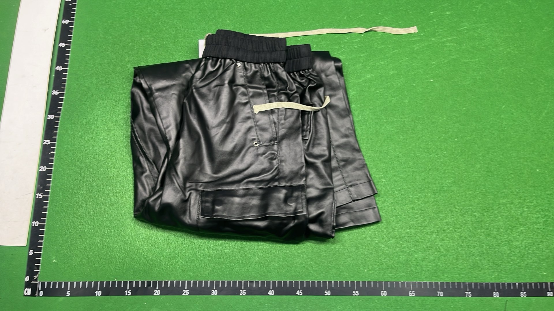Black Leather Cargo Pants with Drawstring Waist