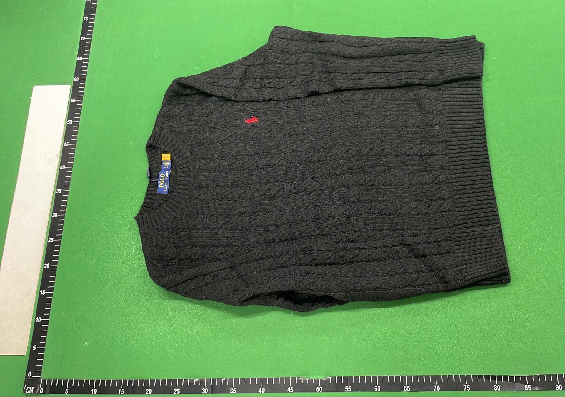 Men's Navy Cable Knit Sweater with Red Pony Logo