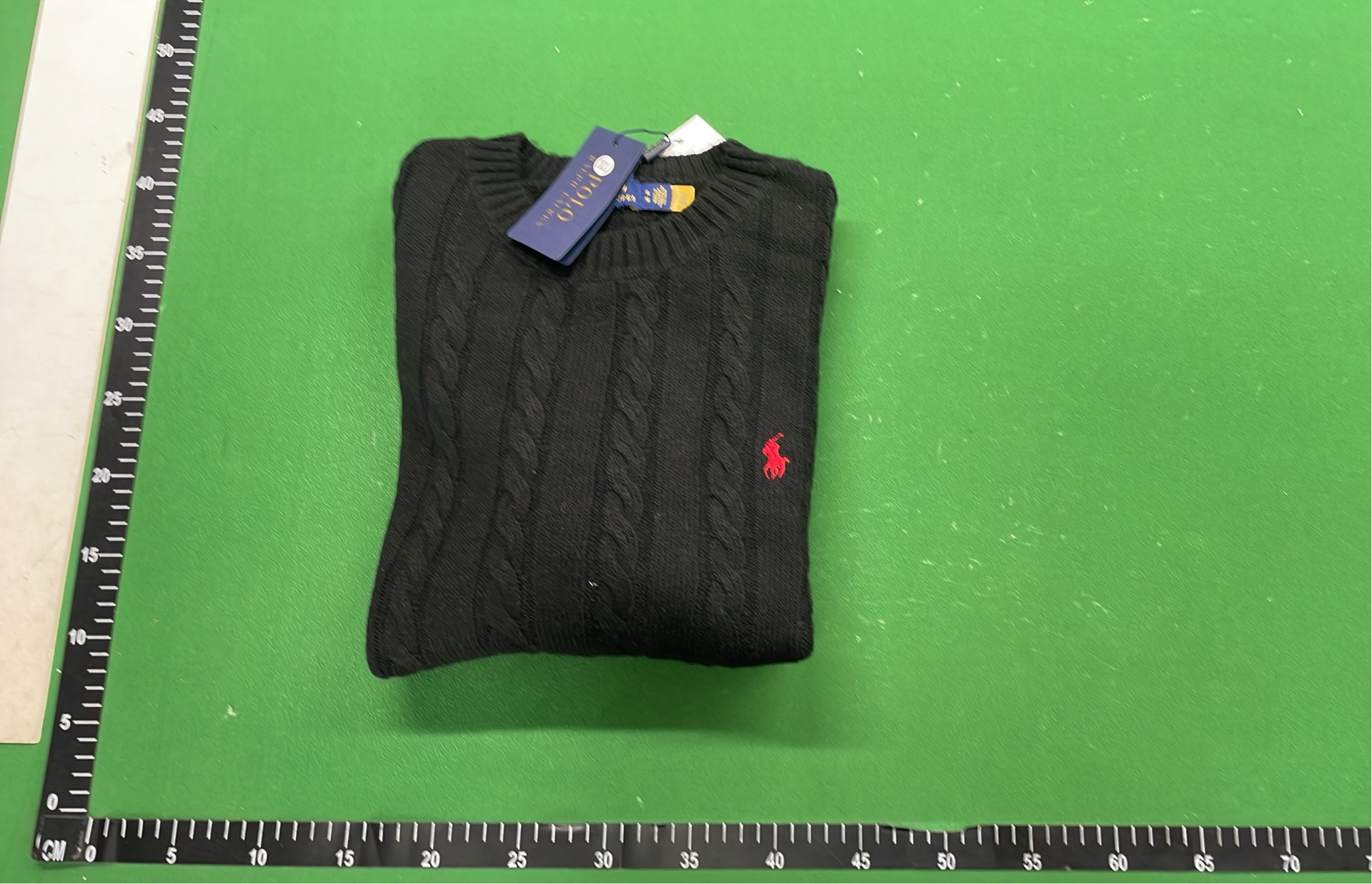 Men's Navy Cable Knit Sweater with Red Pony Logo